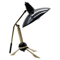 Gilardi and Barzaghi Brass and Black Metal Table Lamp, Italy 1950s