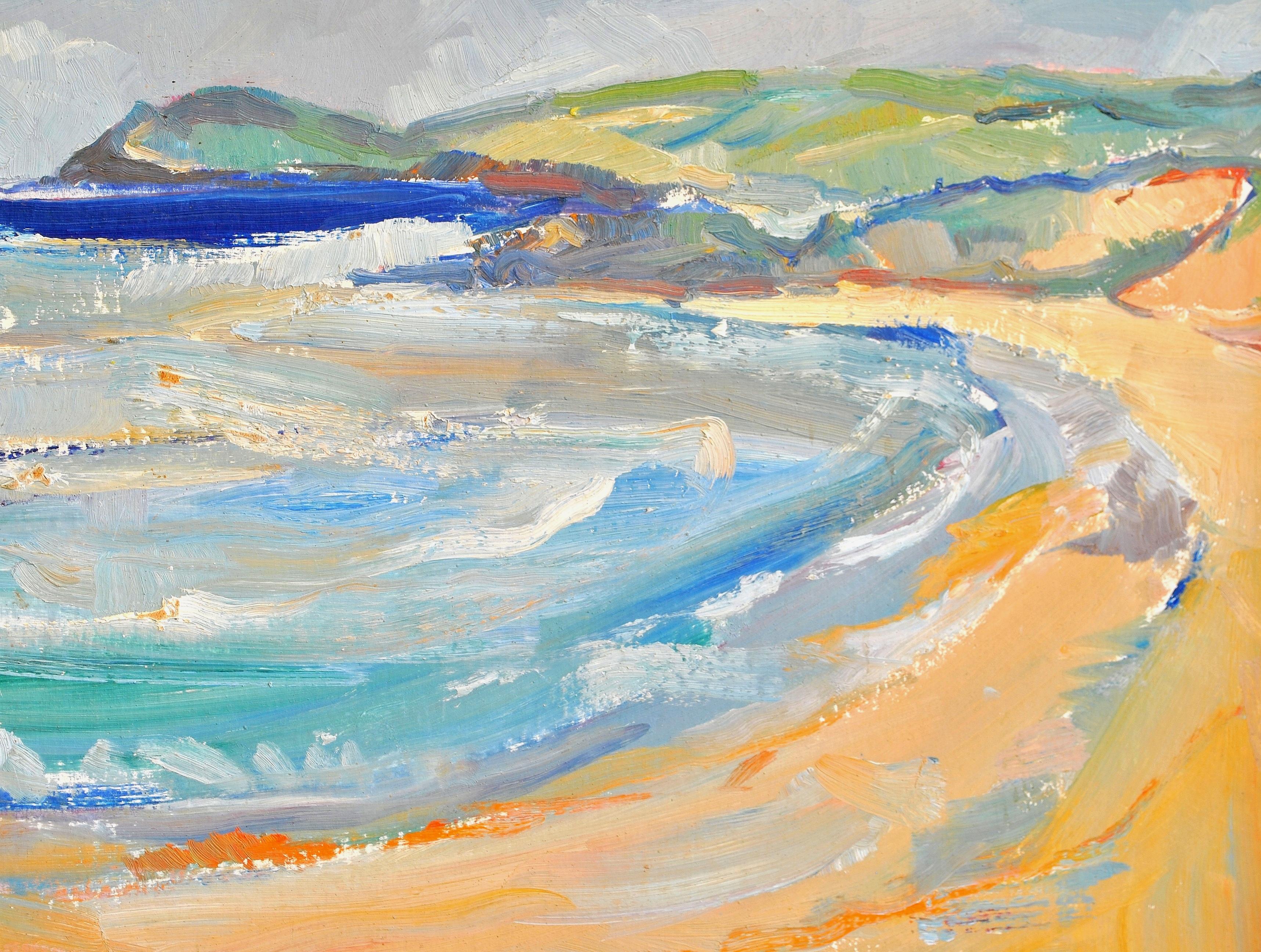 Constantine Bay Cornwall - Mid 20th Century English Impressionist Beach Painting For Sale 1