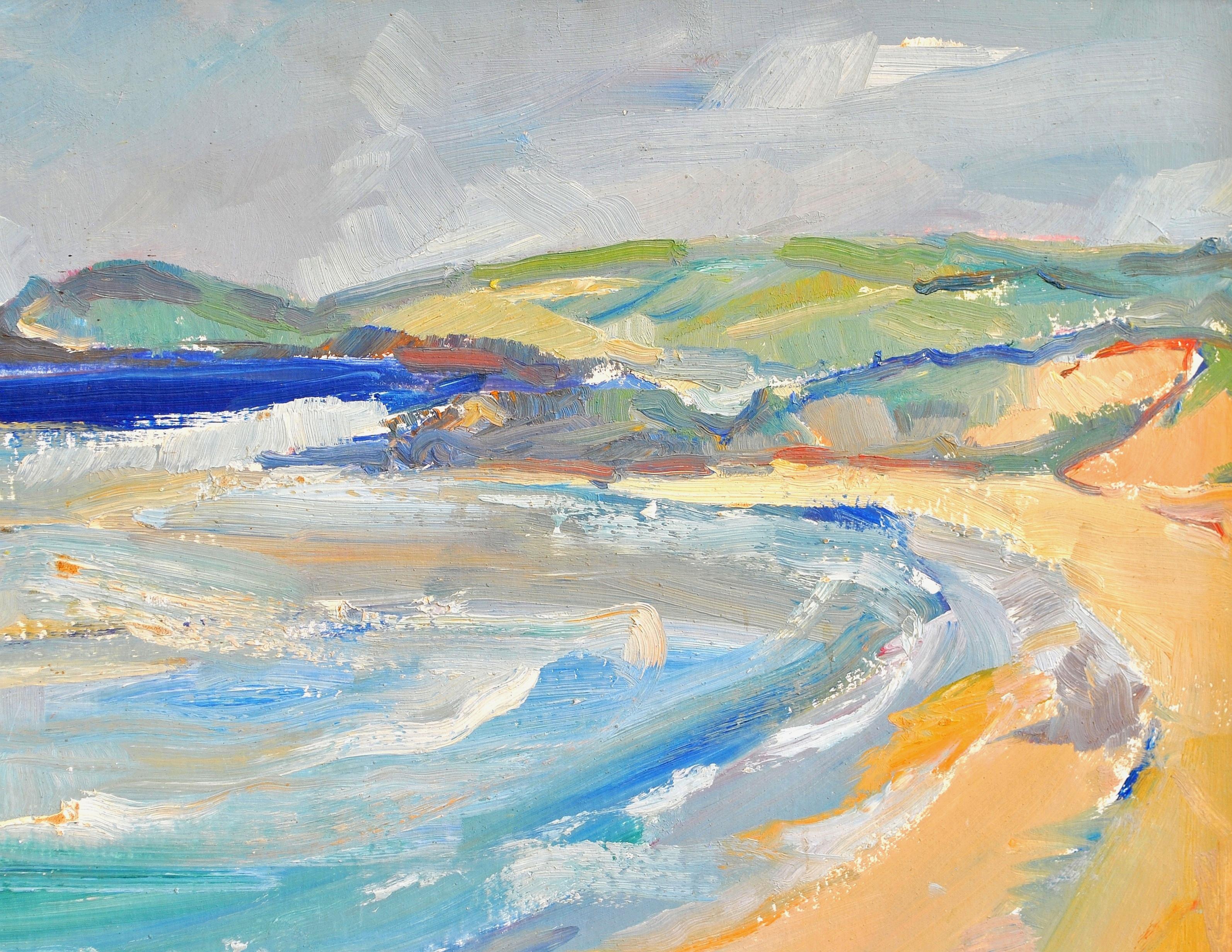 Constantine Bay Cornwall - Mid 20th Century English Impressionist Beach Painting For Sale 2