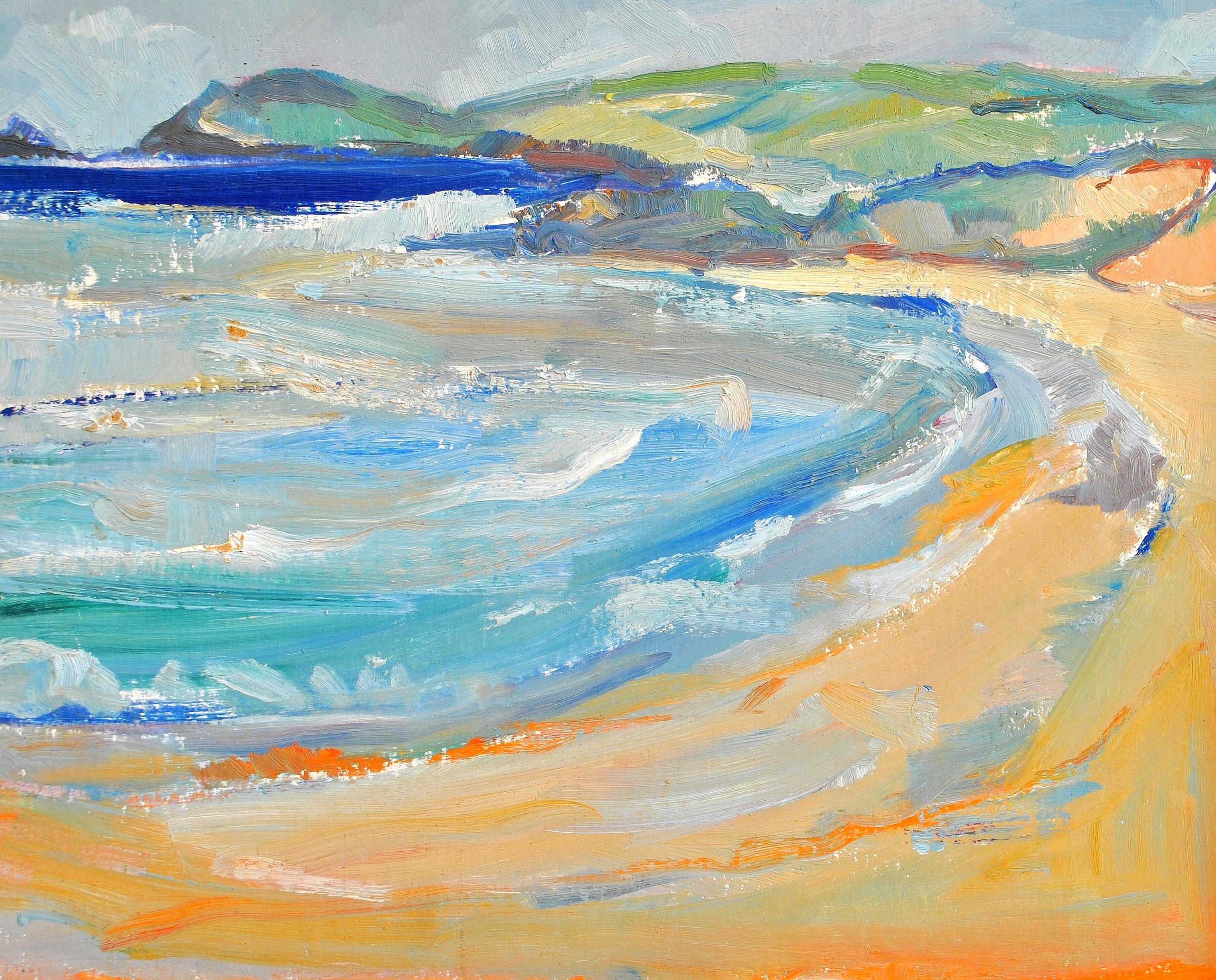 Constantine Bay Cornwall - Mid 20th Century English Impressionist Beach Painting For Sale 4