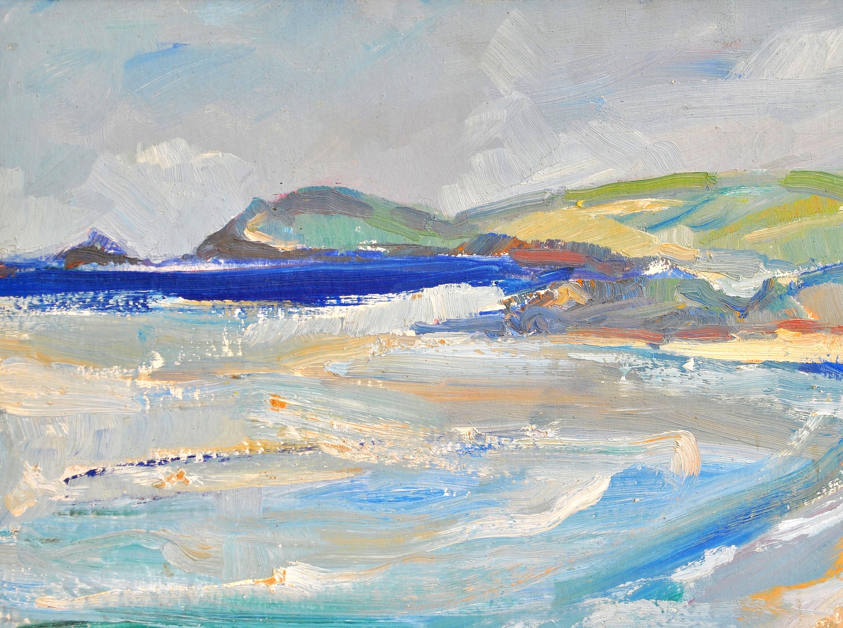 Constantine Bay Cornwall - Mid 20th Century English Impressionist Beach Painting For Sale 5