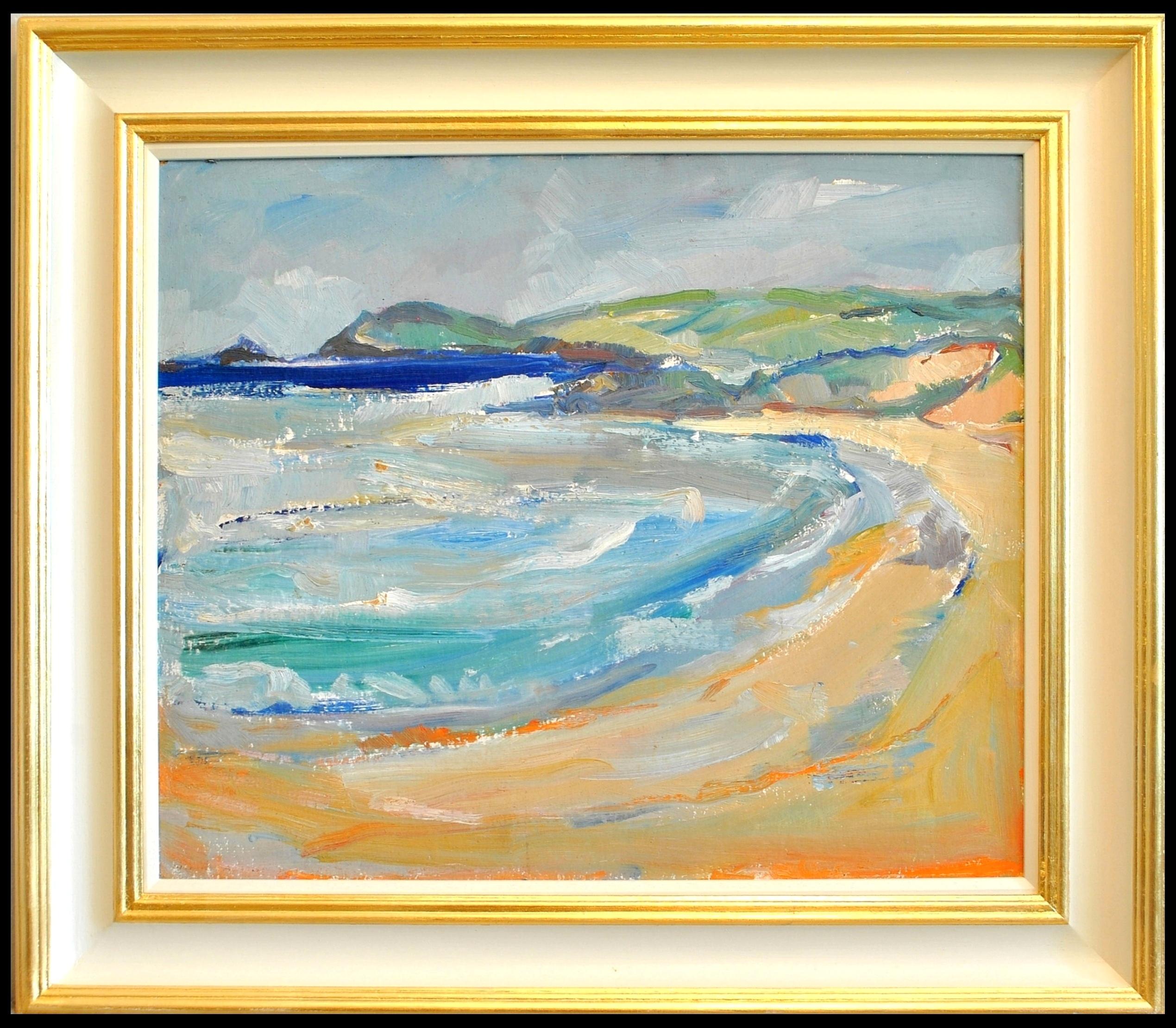 Gilbert Adams Landscape Painting - Constantine Bay Cornwall - Mid 20th Century English Impressionist Beach Painting