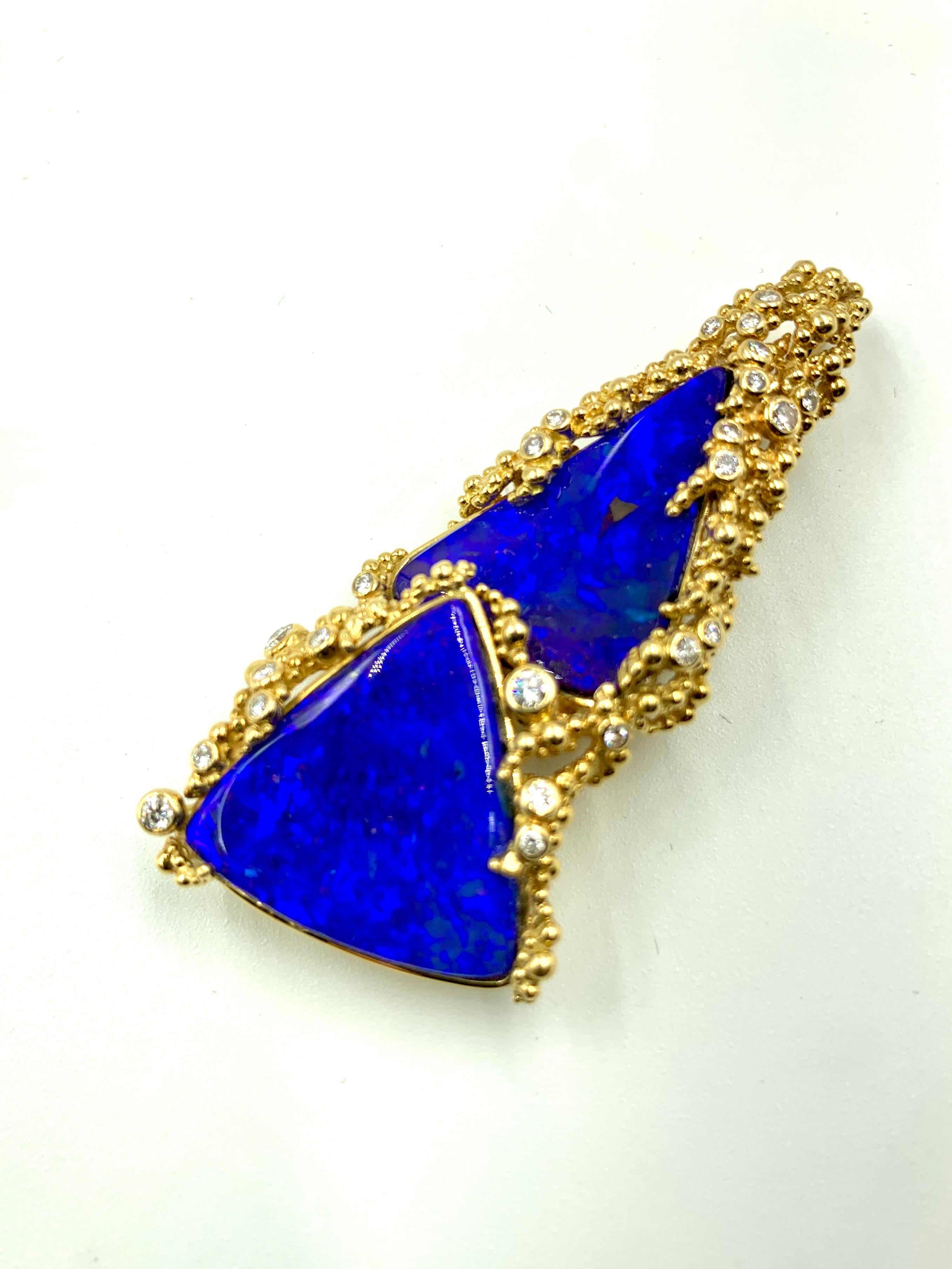Modernist Gilbert Albert Opal, Diamond 18 Karat Gold Pendant /Brooch
