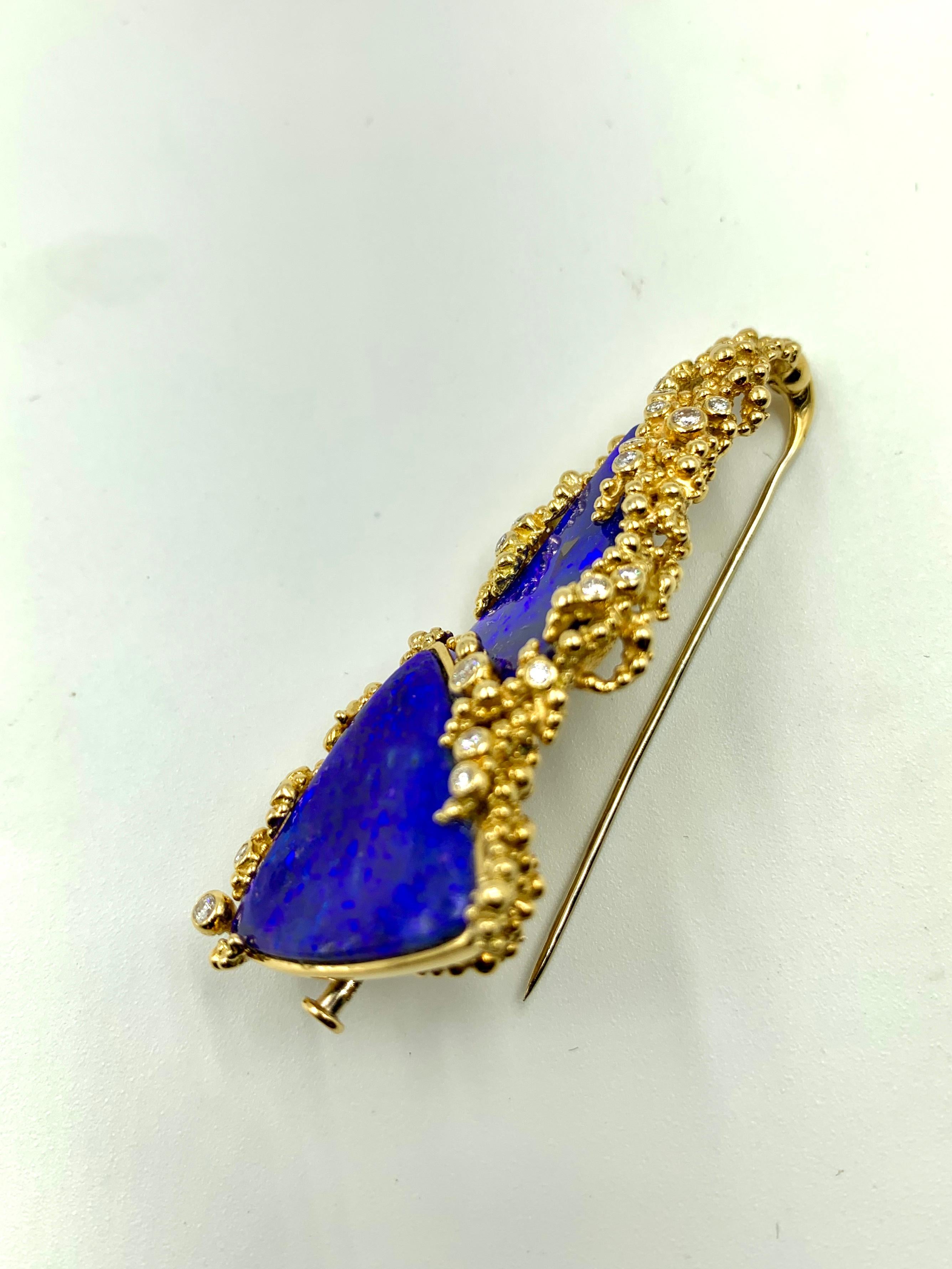 Round Cut Gilbert Albert Opal, Diamond 18 Karat Gold Pendant /Brooch