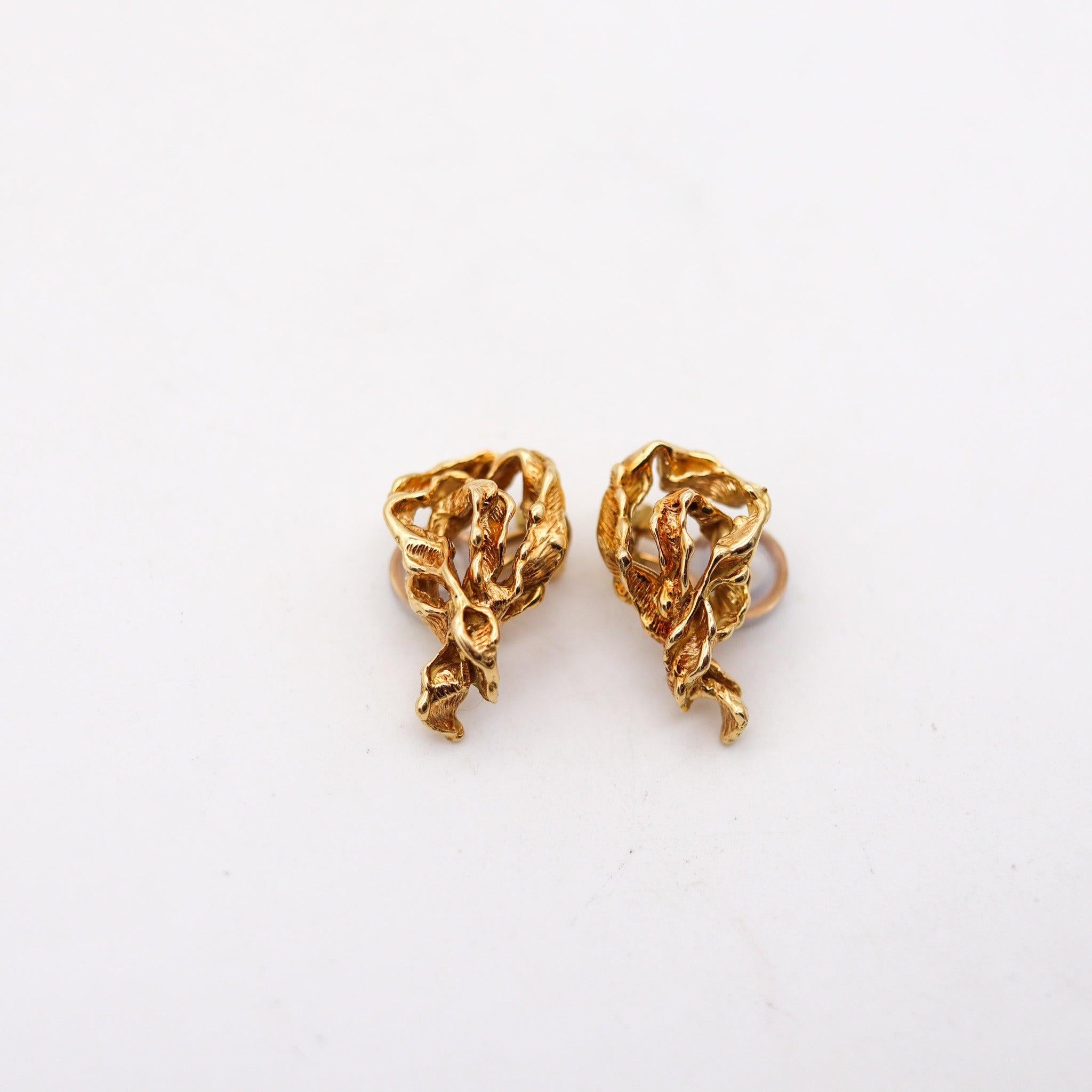 Women's GILBERT ALBERT 1965 Sculpted Organic Clips On Earrings In 18Kt Yellow Gold