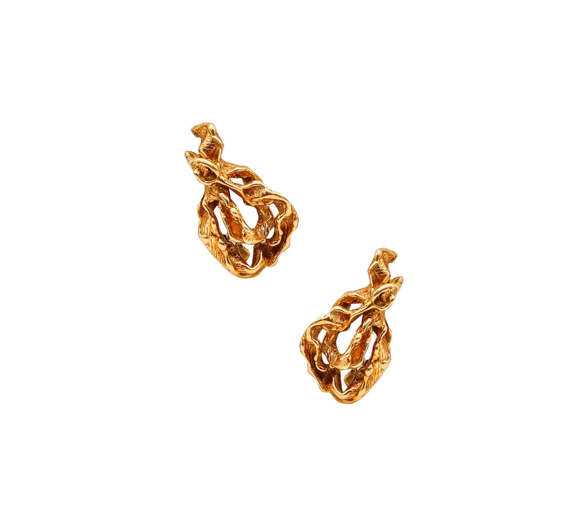 GILBERT ALBERT 1965 Sculpted Organic Clips On Earrings In 18Kt Yellow Gold 2