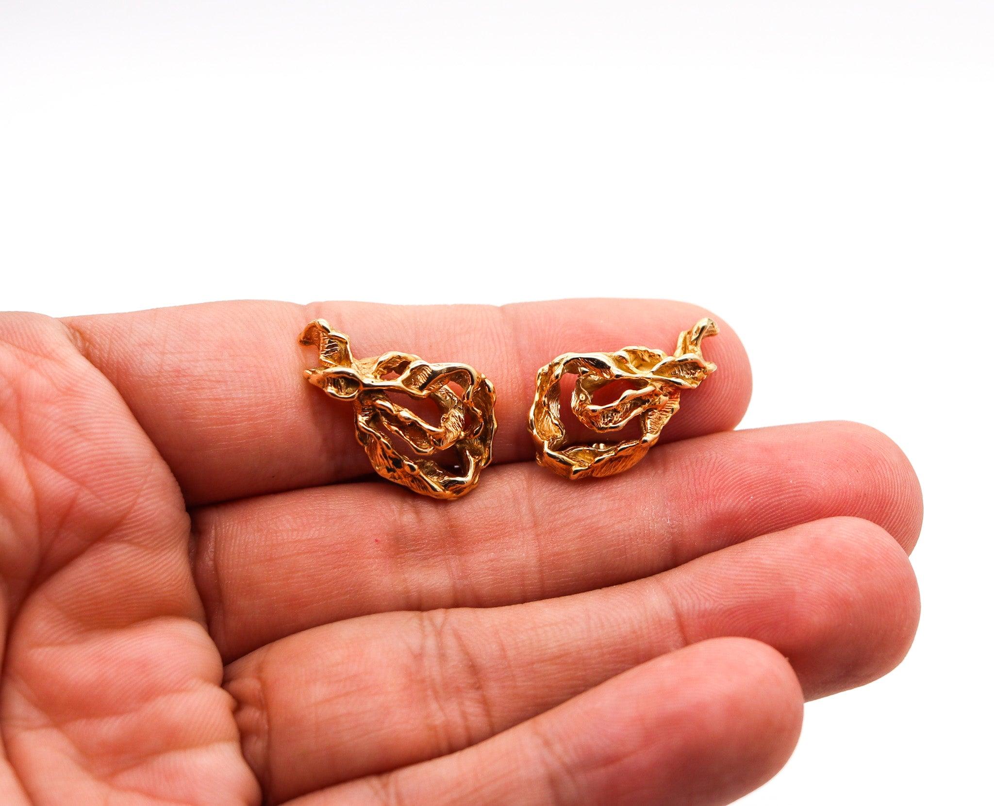 GILBERT ALBERT 1965 Sculpted Organic Clips On Earrings In 18Kt Yellow Gold 3