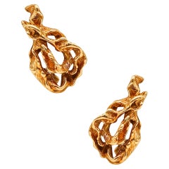 GILBERT ALBERT 1965 Sculpted Organic Clips On Earrings In 18Kt Yellow Gold