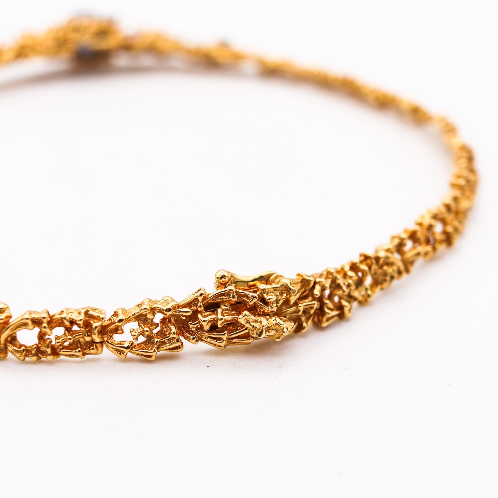 Organische Halskette aus 18 Karat Gelbgold mit Diamanten und Perlen von Gilbert Albert, 1970 im Zustand „Hervorragend“ im Angebot in Miami, FL