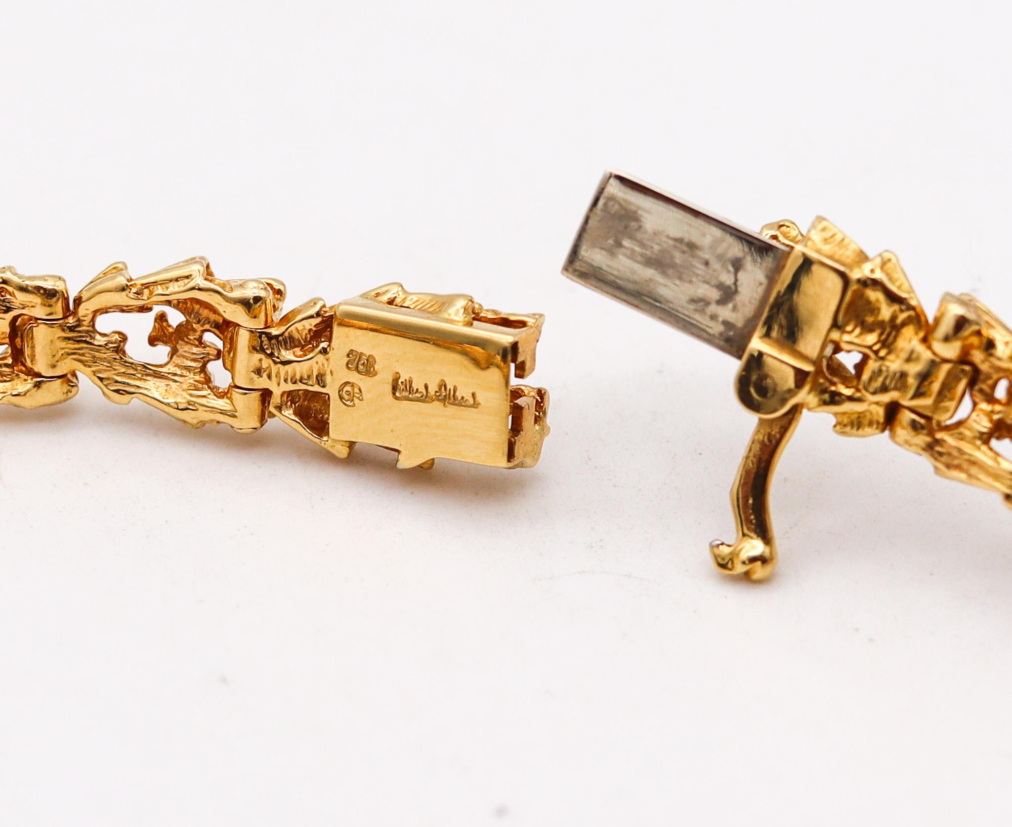 Organische Halskette aus 18 Karat Gelbgold mit Diamanten und Perlen von Gilbert Albert, 1970 Damen im Angebot