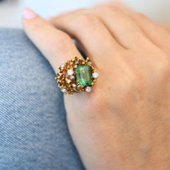 GILBERT ALBERT 1970 Sculptural Organic Ring In 18Kt Gold Diamonds & Tourmaline
