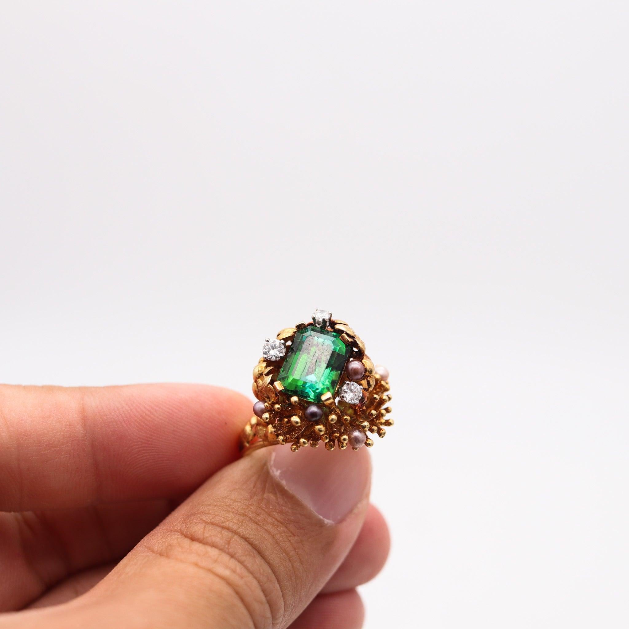 GILBERT ALBERT 1970 Bague organique sculpturale en or 18Kt Diamants et tourmaline Excellent état - En vente à Miami, FL