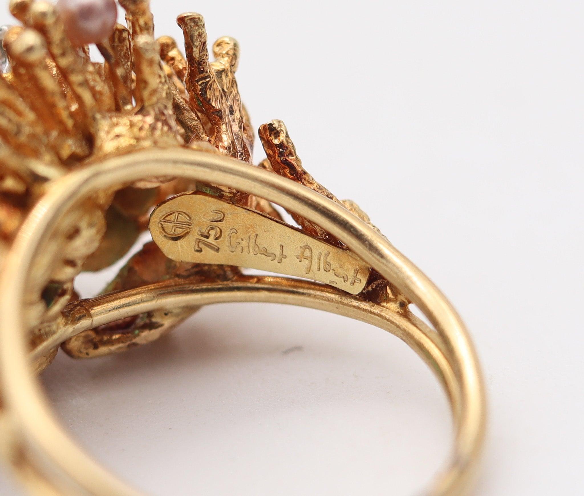GILBERT ALBERT 1970 Bague organique sculpturale en or 18Kt Diamants et tourmaline en vente 1