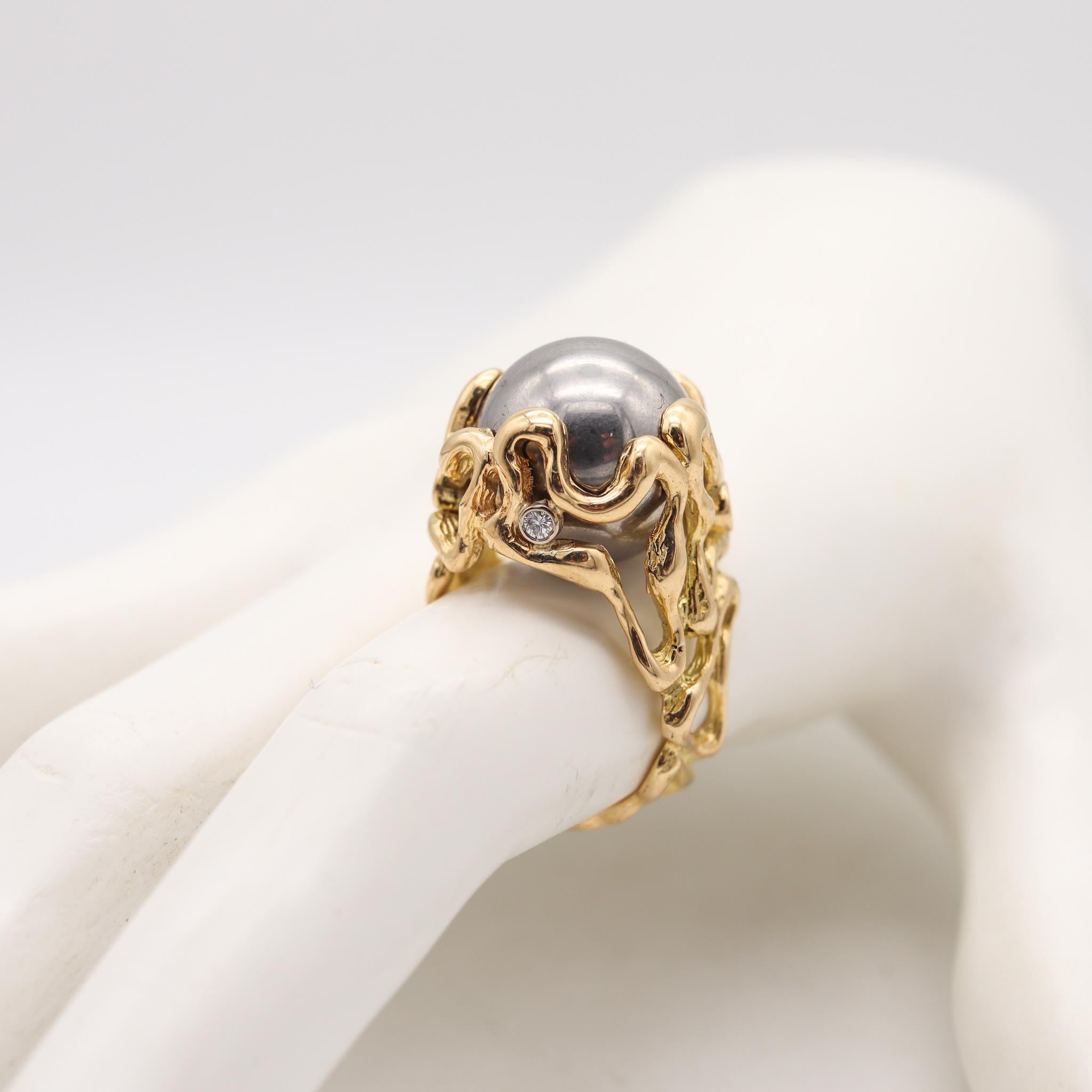 Women's or Men's Gilbert Albert 1970 Swiss Interchangeable Organic Ring 18Kt Gold with Diamonds