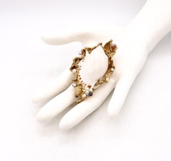 Gilbert Albert 1970 Swiss Modernist Pendant Brooch 18Kt Gold Shell And 12 Pearls