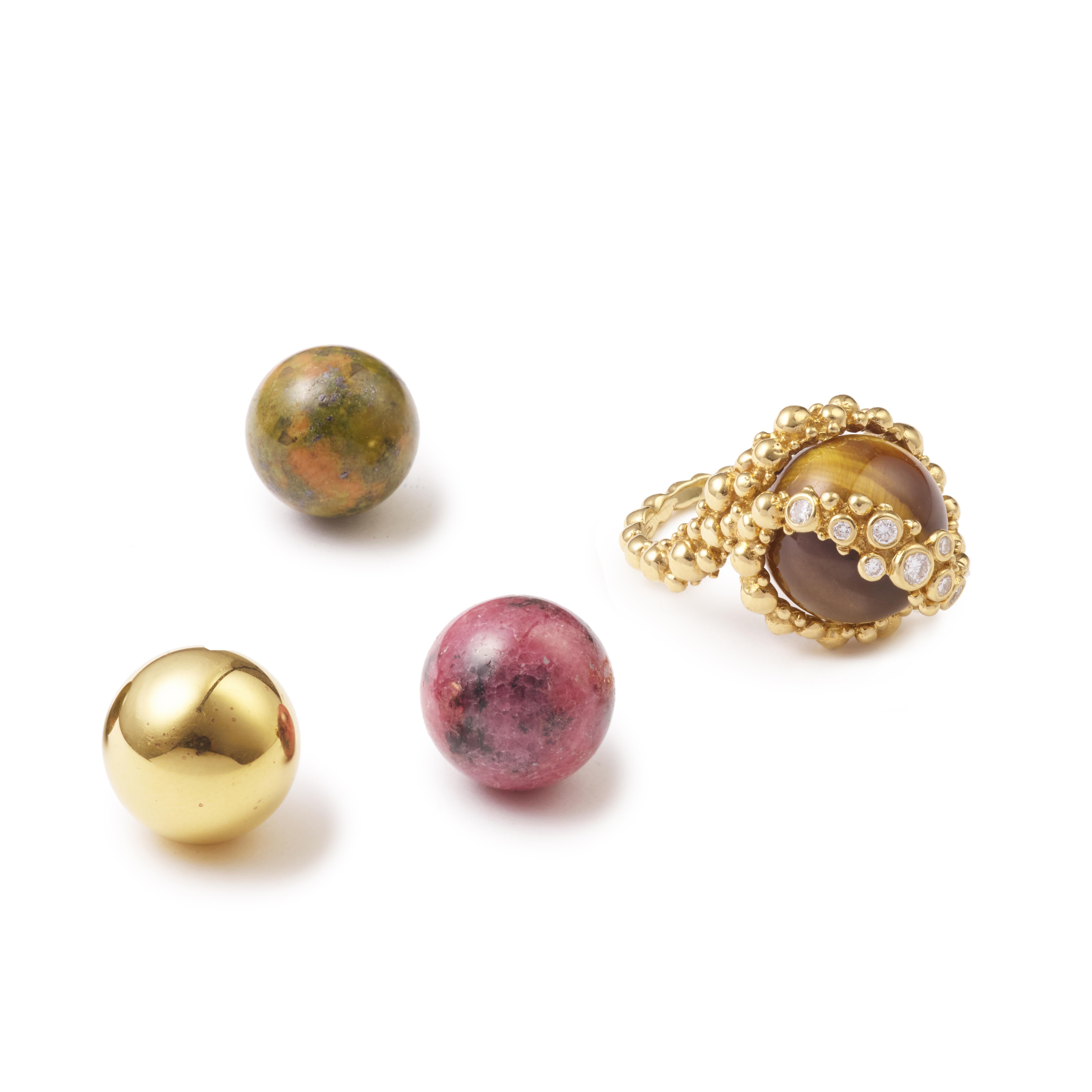 Gilbert Albert 5 austauschbare Kugeln Diamanten 18 Karat Gelbgold Ring (Kugelschliff)