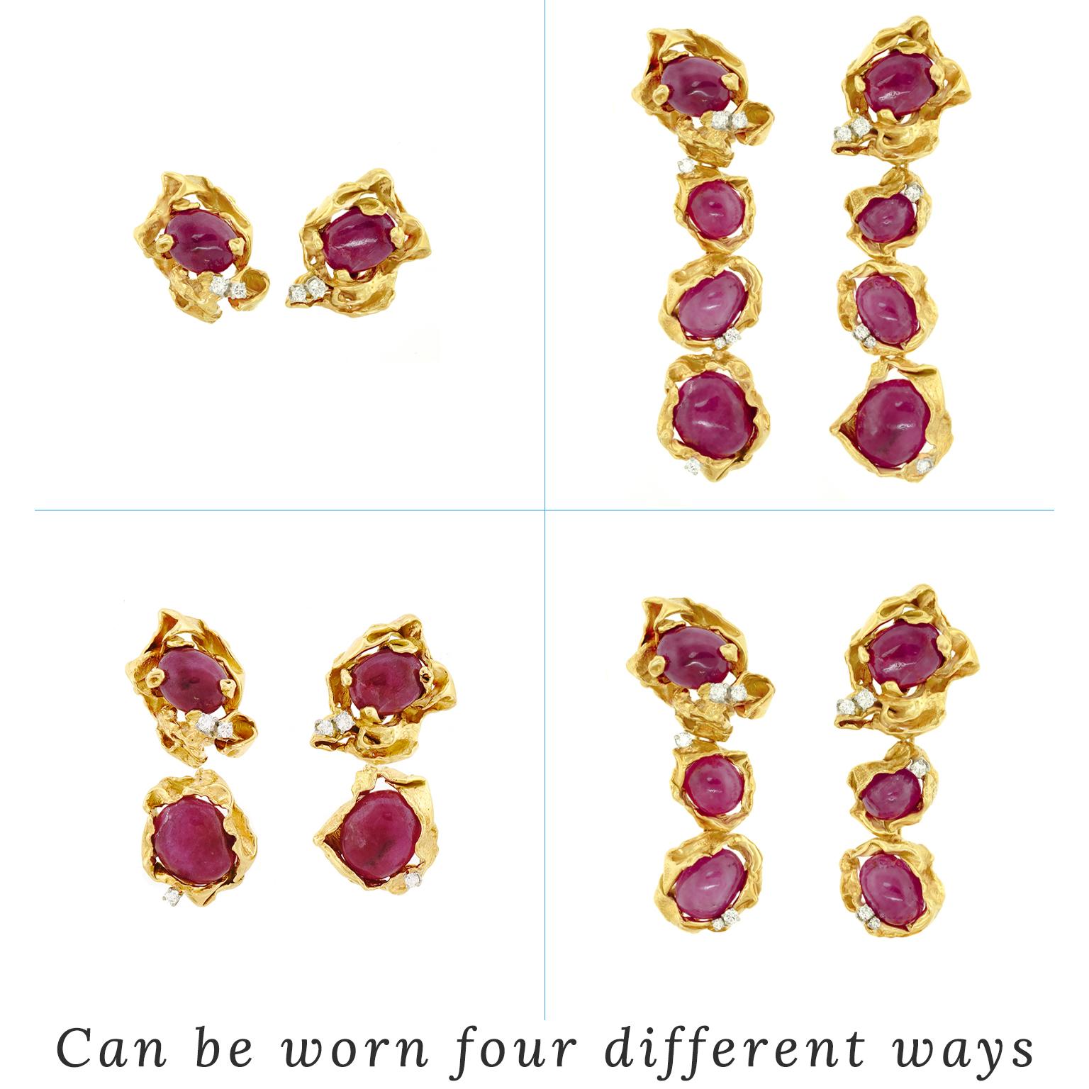 Gilbert Albert Abstract Swiss Modern Ruby and Diamond Chandelier Earrings 5