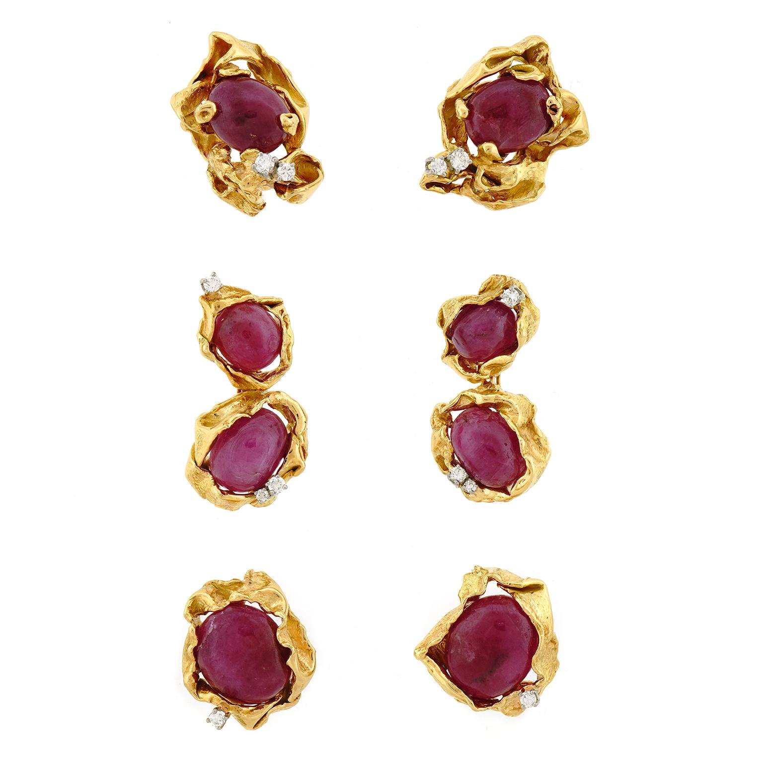 Gilbert Albert Abstract Swiss Modern Ruby and Diamond Chandelier Earrings 1