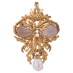 Gilbert Albert Agate, Pearl, Diamond, and 18K Gold Brooch/Pendant, c. 1965