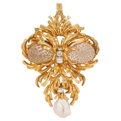 Gilbert Albert Agate, Pearl, Diamond, and 18K Gold Brooch/Pendant, c. 1965