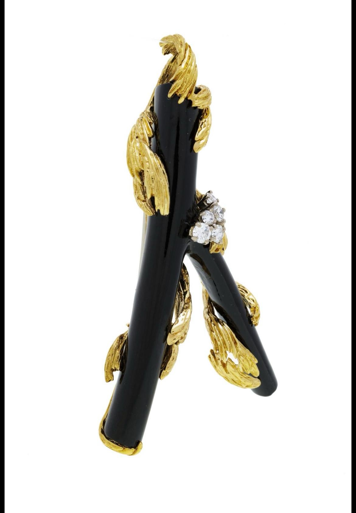 Modernist Gilbert Albert Black Coral and Diamonds brooch For Sale