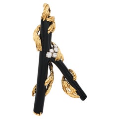 Gilbert Albert Black Coral and Diamonds brooch