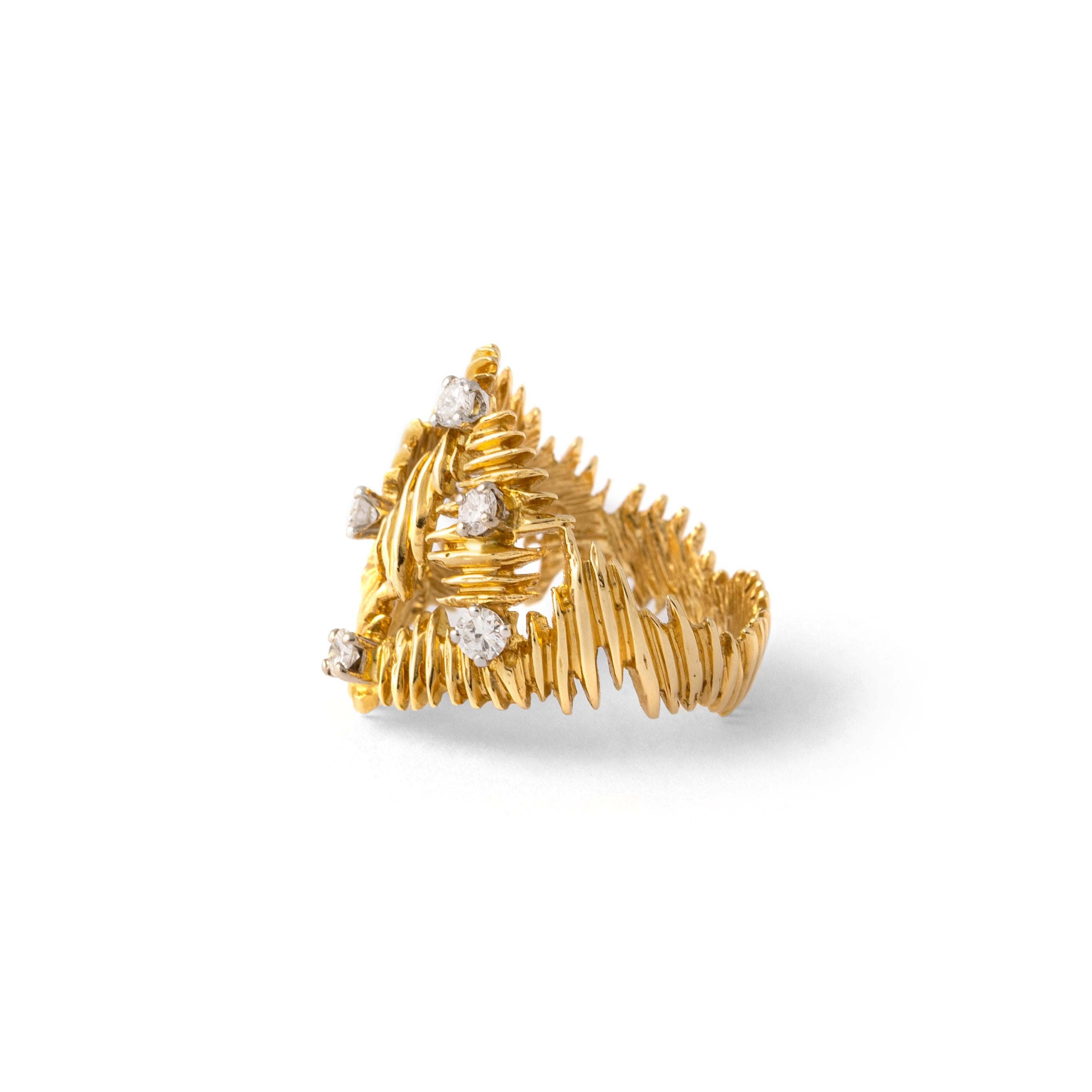 Gilbert Albert Diamond Yellow Gold 18K Ring In Excellent Condition In Geneva, CH