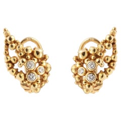 Gilbert Albert Boucles d'oreilles en or jaune 18 carats avec grappe de diamants