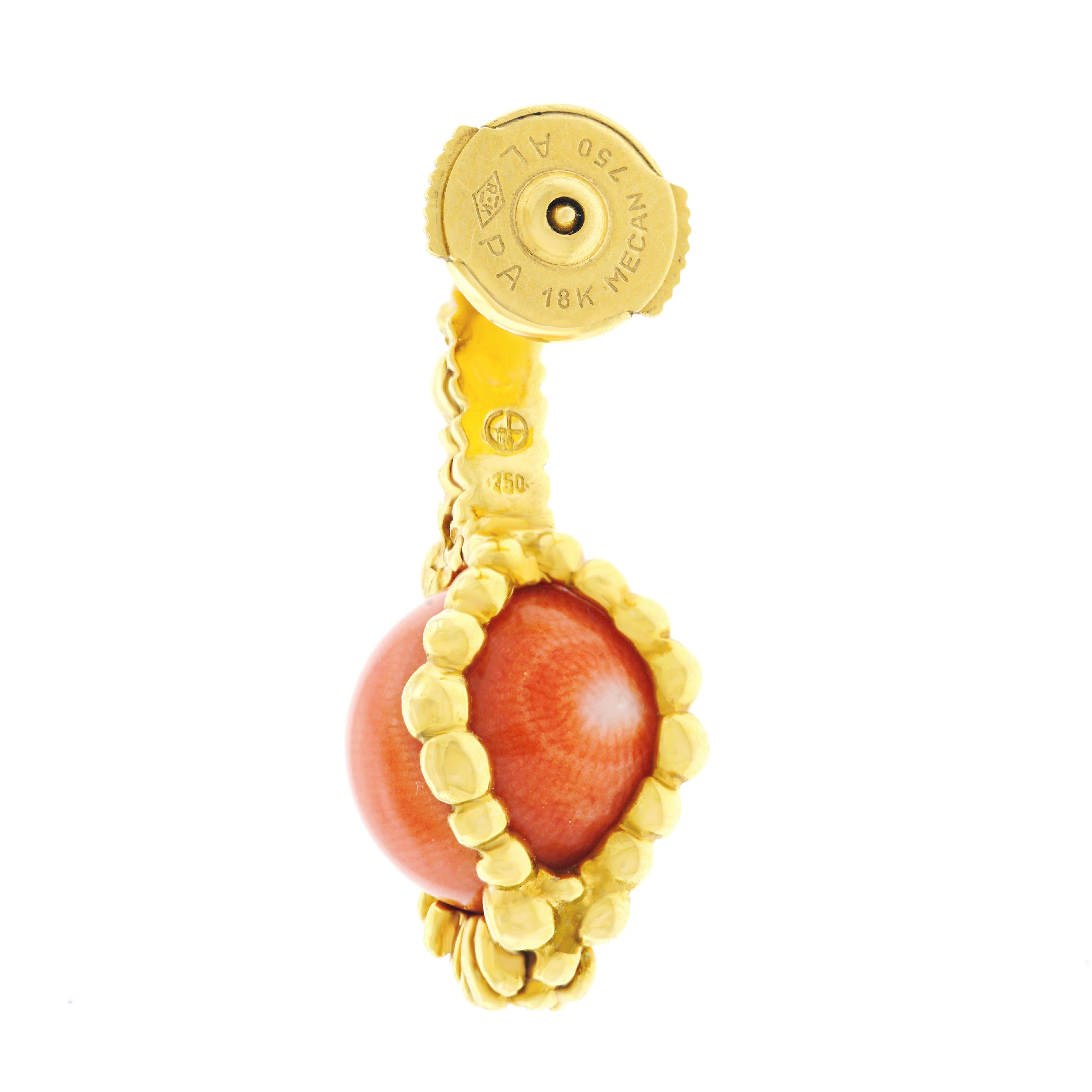 Gilbert Albert Natural Coral and Diamond Set Gold Earrings 1