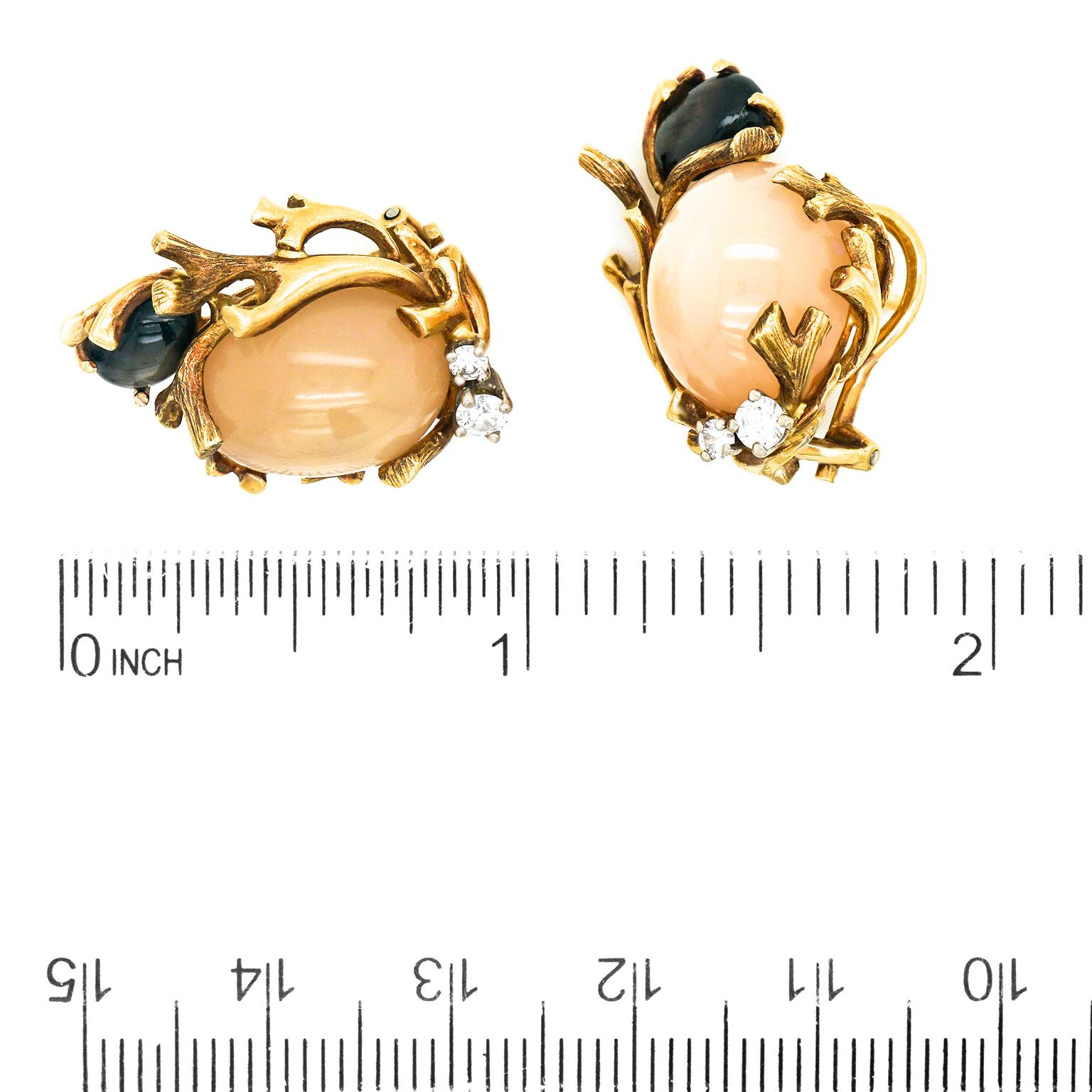 Cabochon Gilbert Albert Organo-Chic Seventies Gold Earrings For Sale