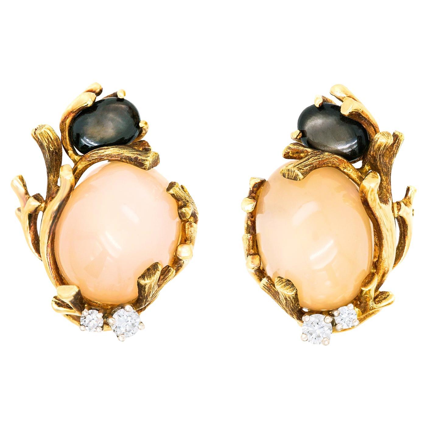 Gilbert Albert Organo-Chic Seventies Gold Earrings For Sale