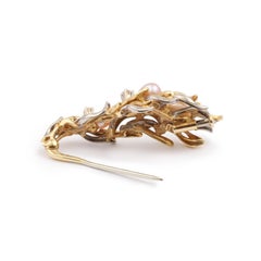 Gilbert Albert Pearls Diamonds 18 Carat Yellow Gold Seaweed Brooch