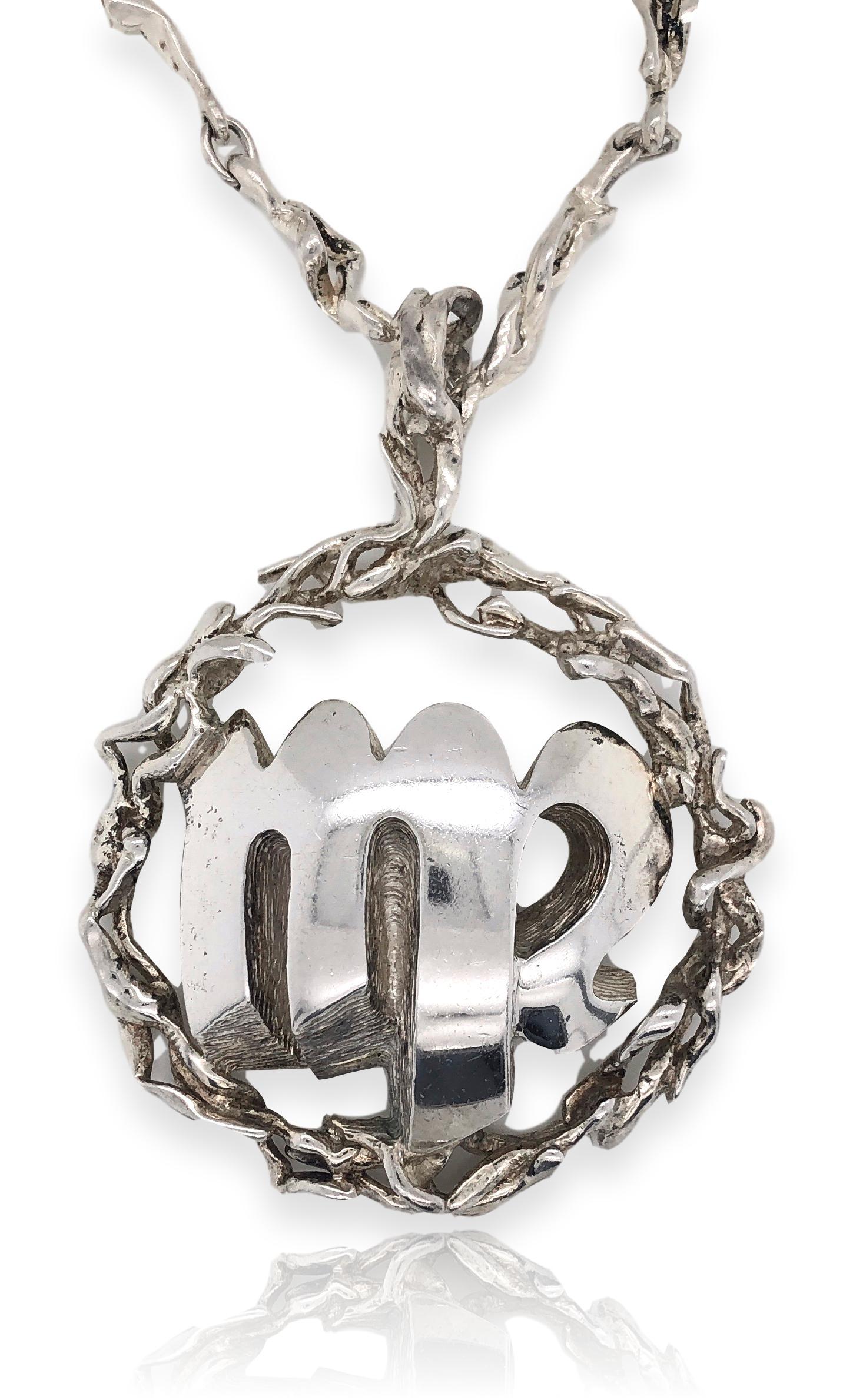 Virgo Zodiac Pendant and Chain by Swiss Designer Gilbert Albert. The 800 silver  3