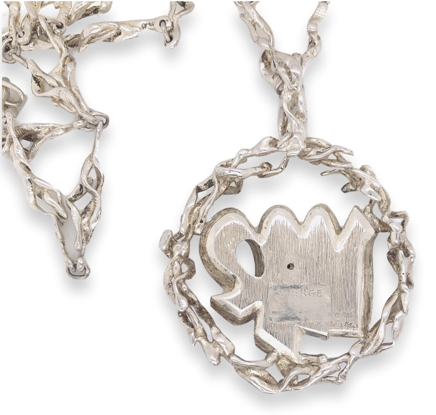 Gilbert Albert Silver 1970s Virgo Zodiac Pendant Necklace In Good Condition For Sale In Cincinnati, OH