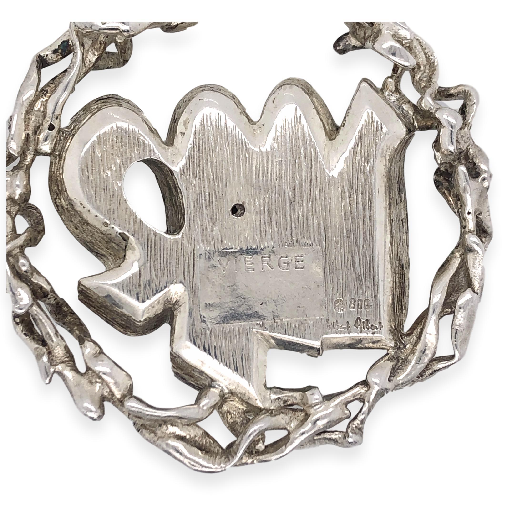 Women's or Men's Gilbert Albert Silver 1970s Virgo Zodiac Pendant Necklace For Sale