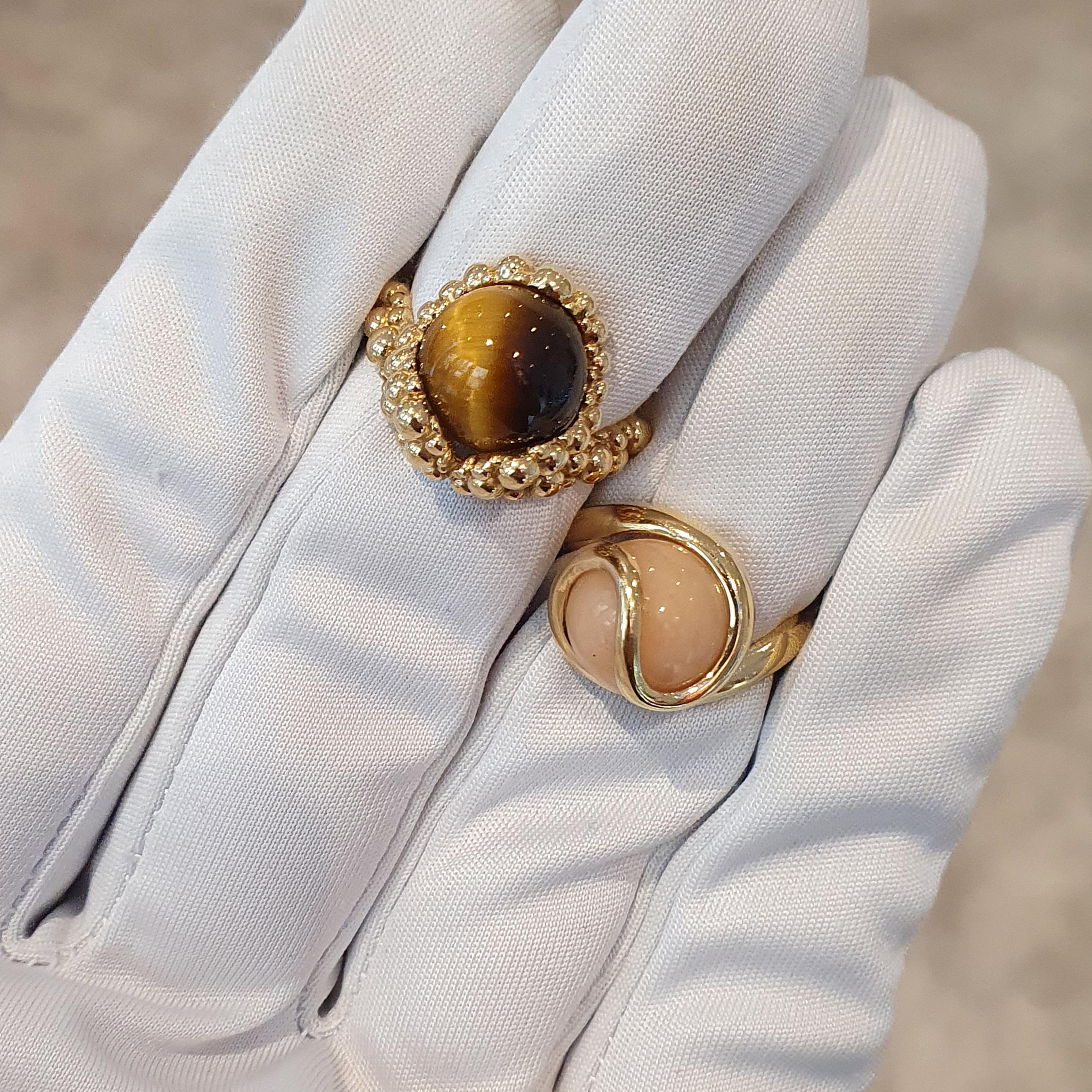 Gilbert Albert Two Rings 18K Yellow Gold Tiger's Eye For Sale 3