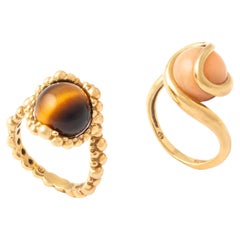 Gilbert Albert Two Rings 18K Yellow Gold Tiger's Eye