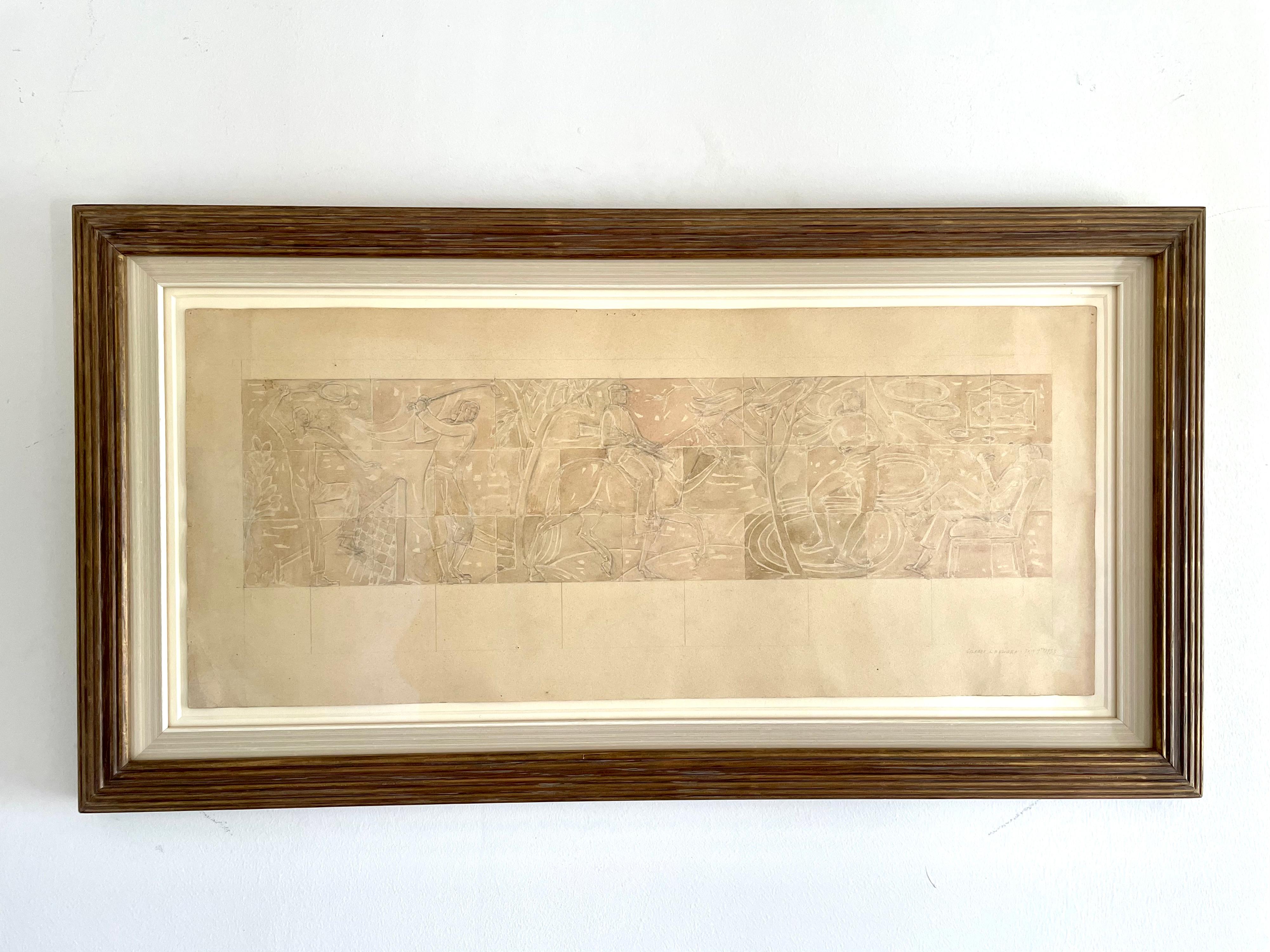 Gilbert Ledward - 1930s Watercolour Design for a Decorative Sculptural Frieze For Sale 1