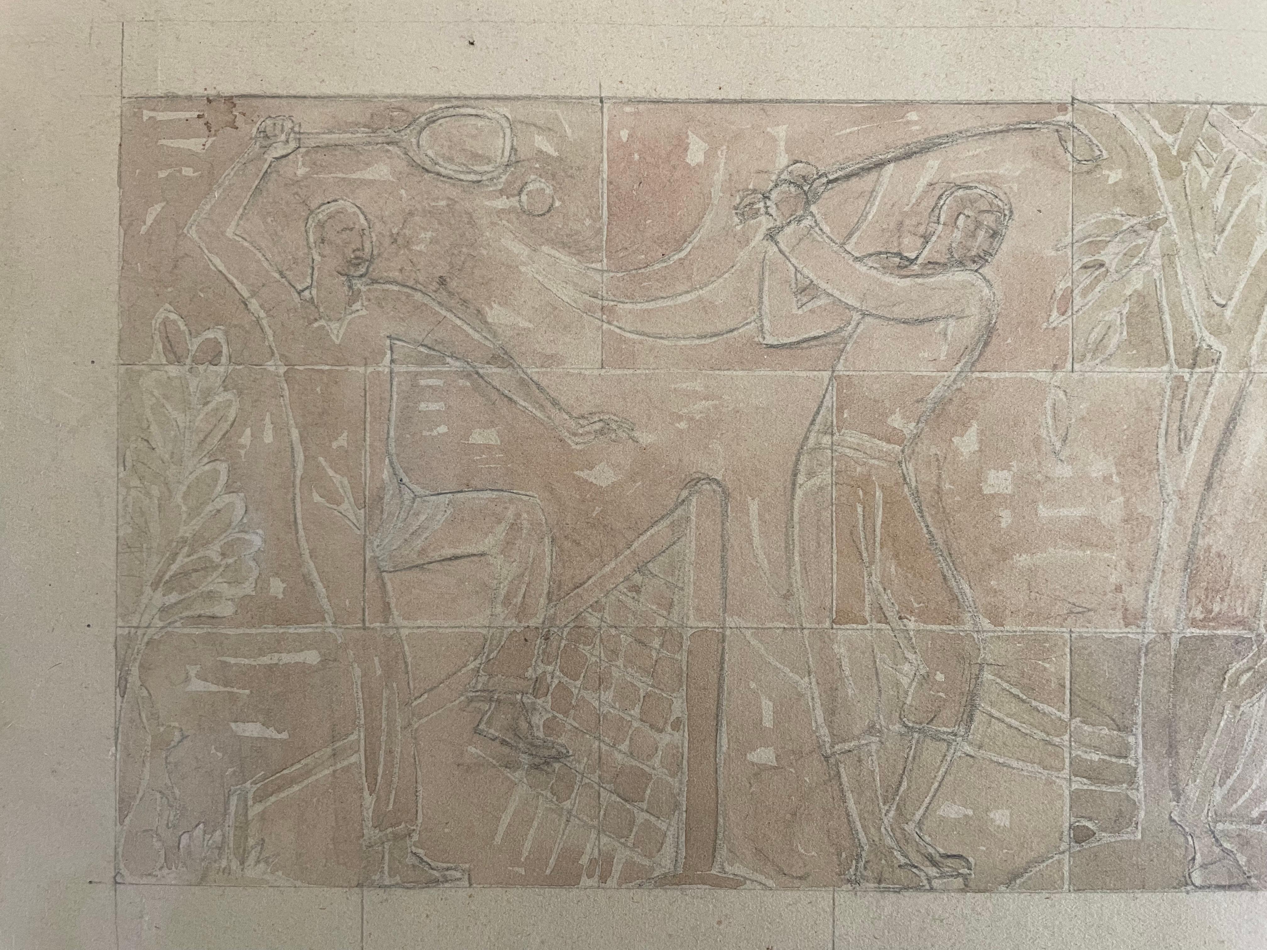 Gilbert Ledward - 1930s Watercolour Design for a Decorative Sculptural Frieze For Sale 4