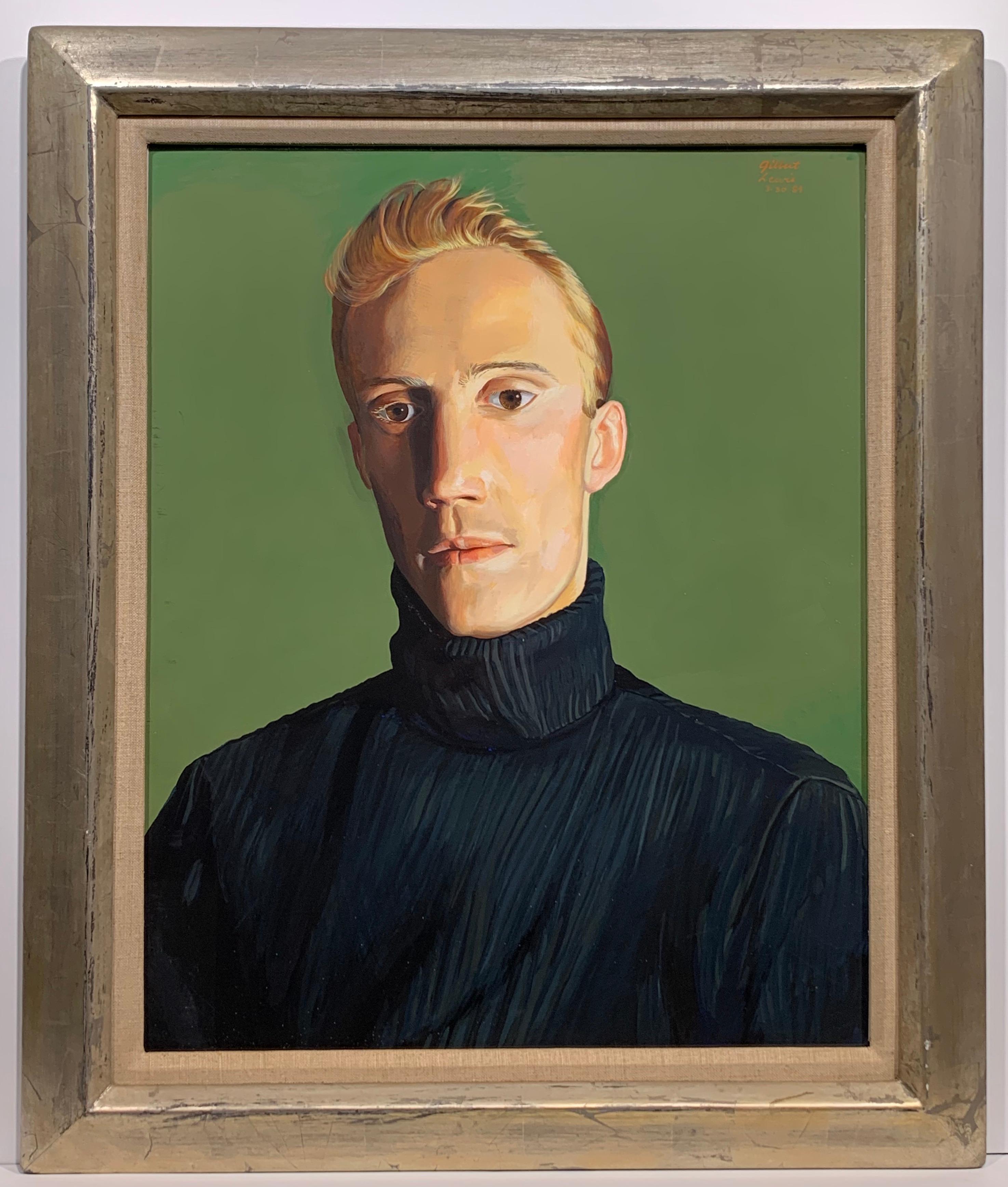 Untitled Male Portrait (Blue Turtleneck) - Painting by Gilbert Lewis