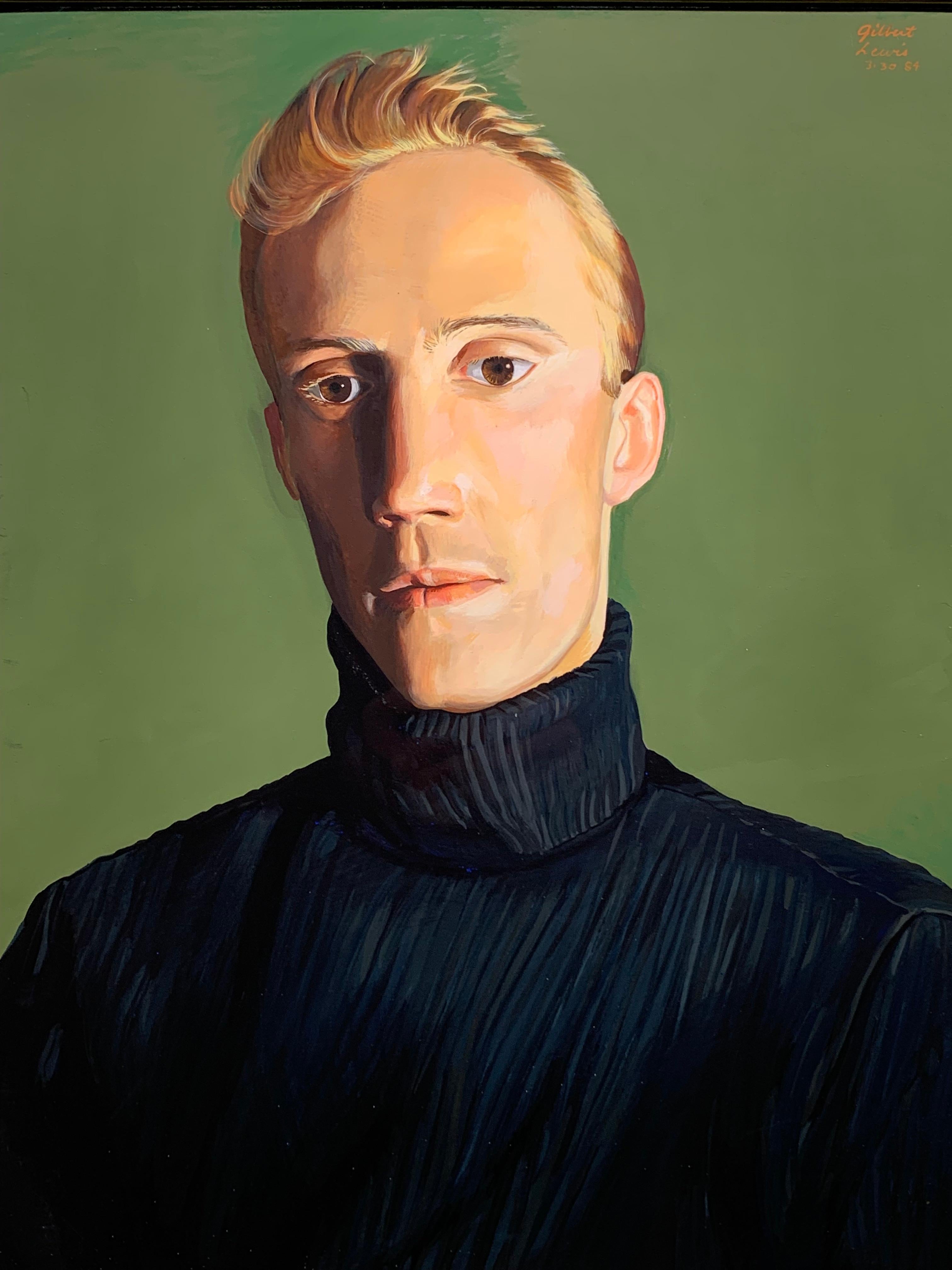 Gilbert Lewis Portrait Painting - Untitled Male Portrait (Blue Turtleneck)