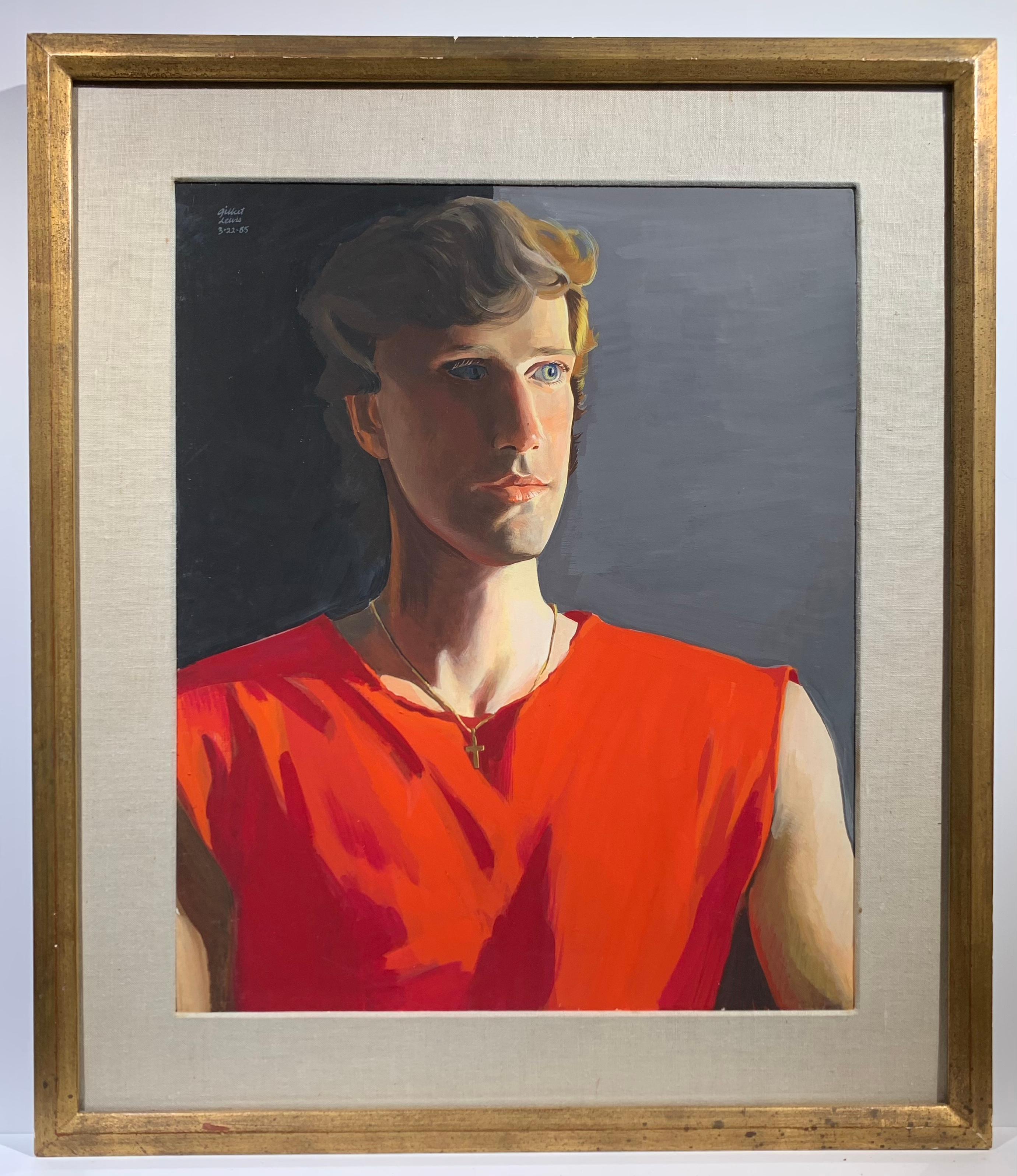 Portrait Painting Gilbert Lewis - Portrait masculin sans titre rouge (sans manches)