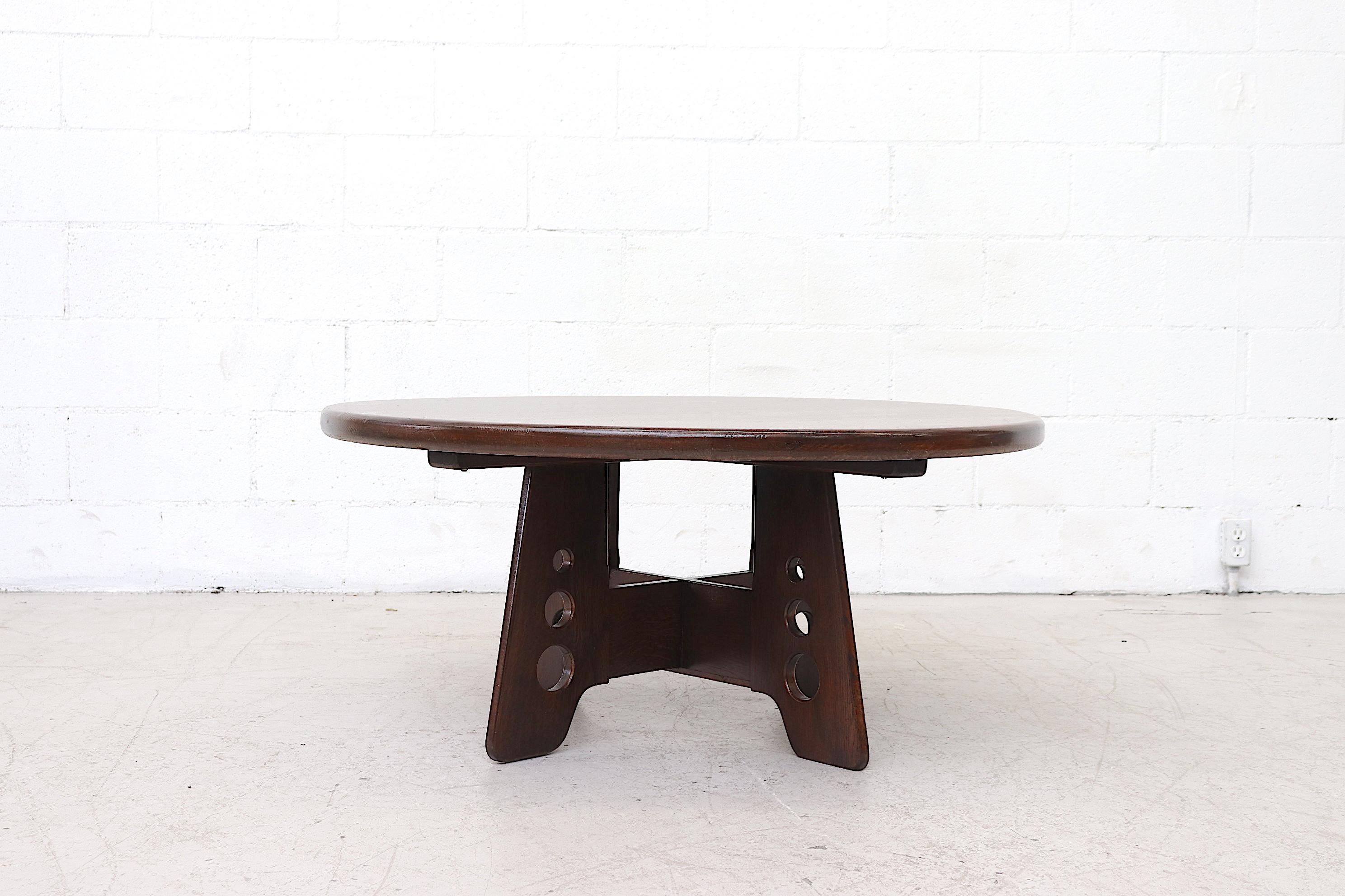 Dutch Gilbert Marklund 'Attribute' Brutalist Round Wood Coffee Table
