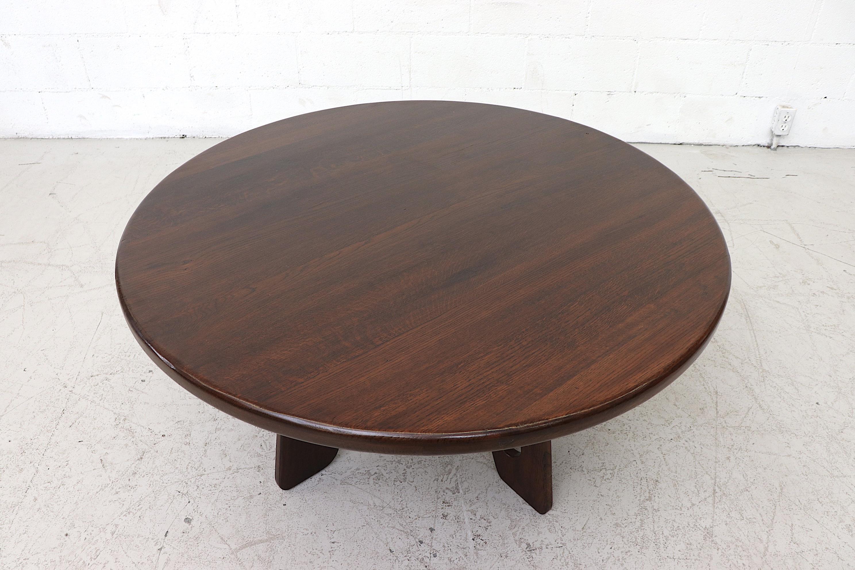 Stained Gilbert Marklund 'Attribute' Brutalist Round Wood Coffee Table