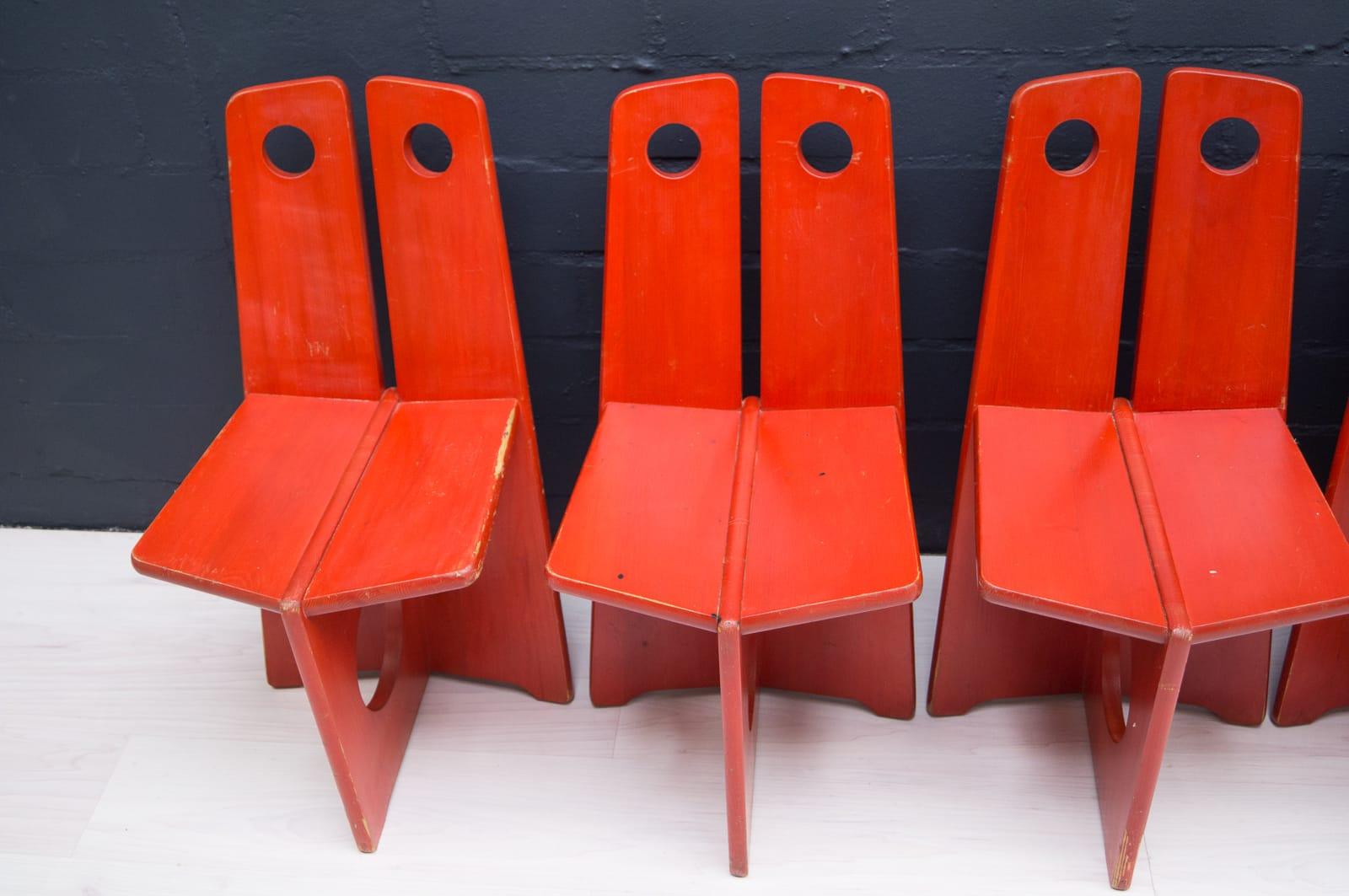 Glazed Gilbert Marklund, Dining Chair Set in Pine, 1970 by Furusnickarn AB, Sweden
