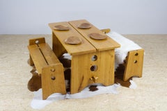 Gilbert Marklund Dining Table and Benches in Solid Pine Set Handcrafted, 1960s
