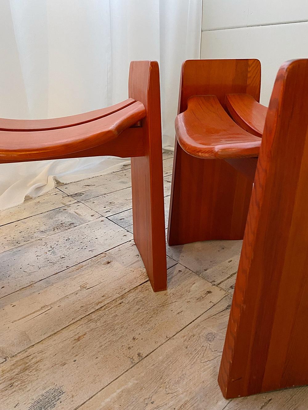 Hand-Crafted Gilbert Marklund 'Jonte' Solid Pine Stools by Furusnickarn AB, 1970s, Sweden For Sale