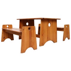 Gilbert Marklund Pine Dining Table and Bench Set