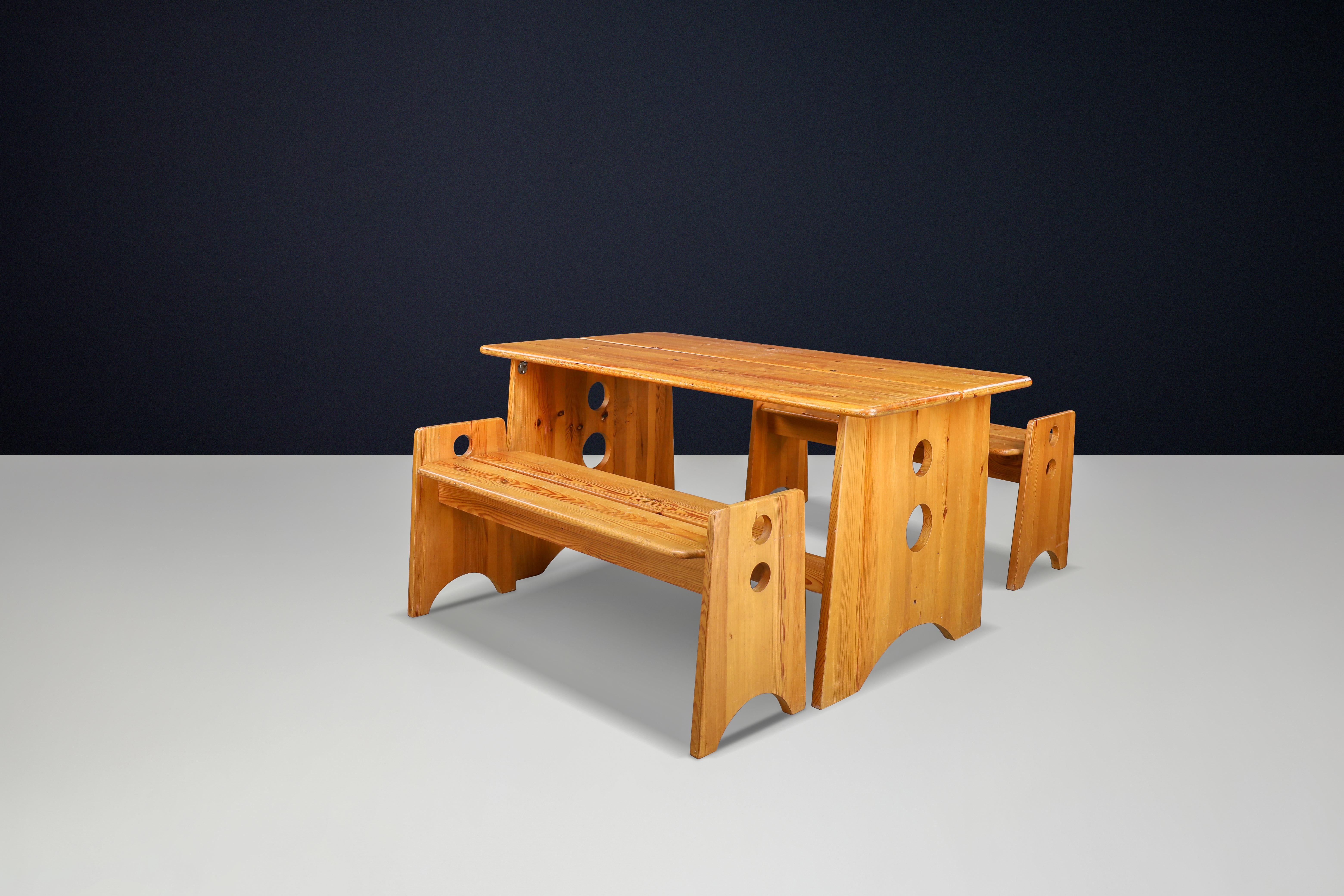 Scandinavian Modern Gilbert Marklund Pine Table & Benches for Furusnickarn, Sweden, 1970s For Sale