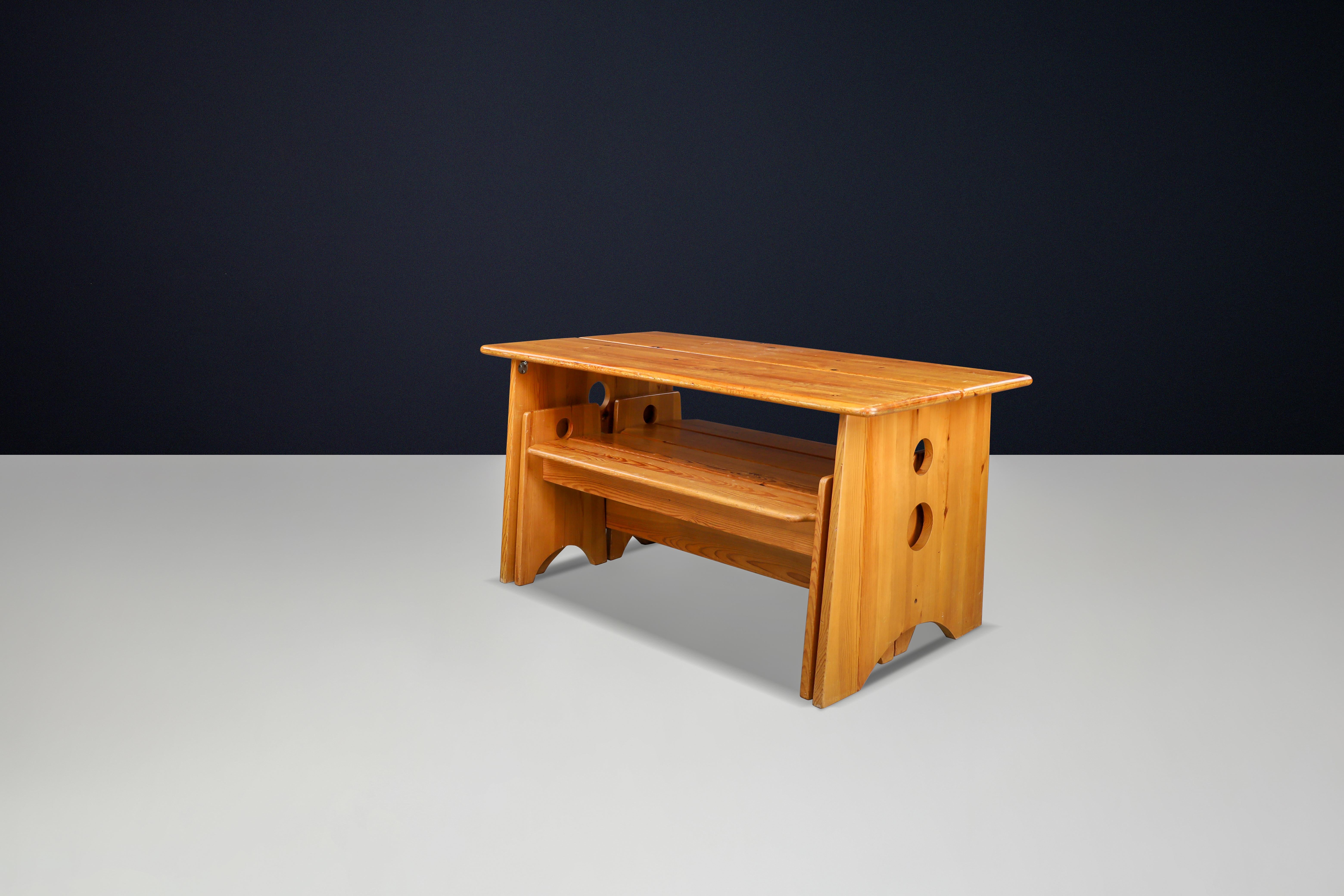 Swedish Gilbert Marklund Pine Table & Benches for Furusnickarn, Sweden, 1970s For Sale
